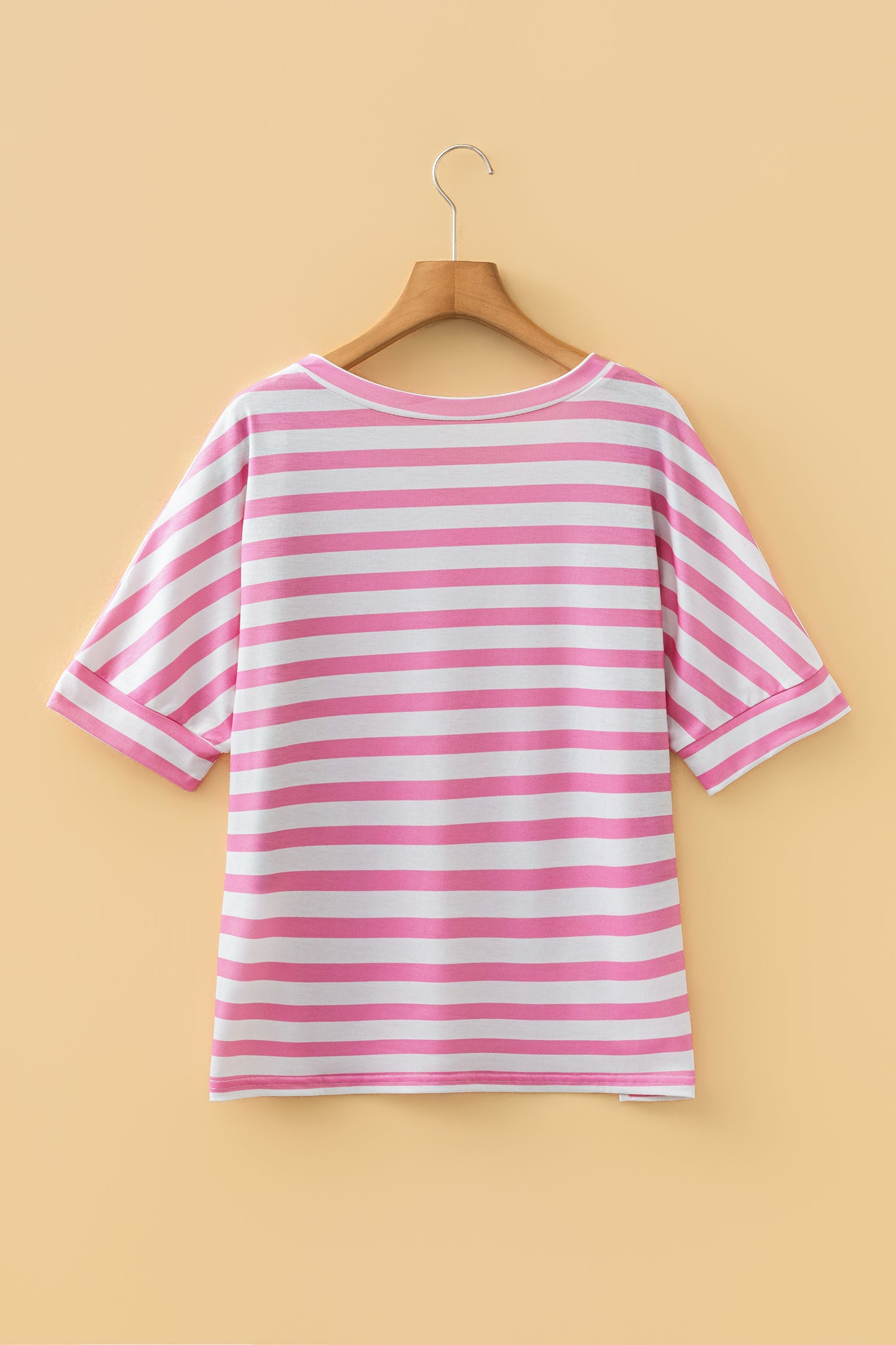 Sky Blue Stripe V Neck Patched Pocket Casual T Shirt