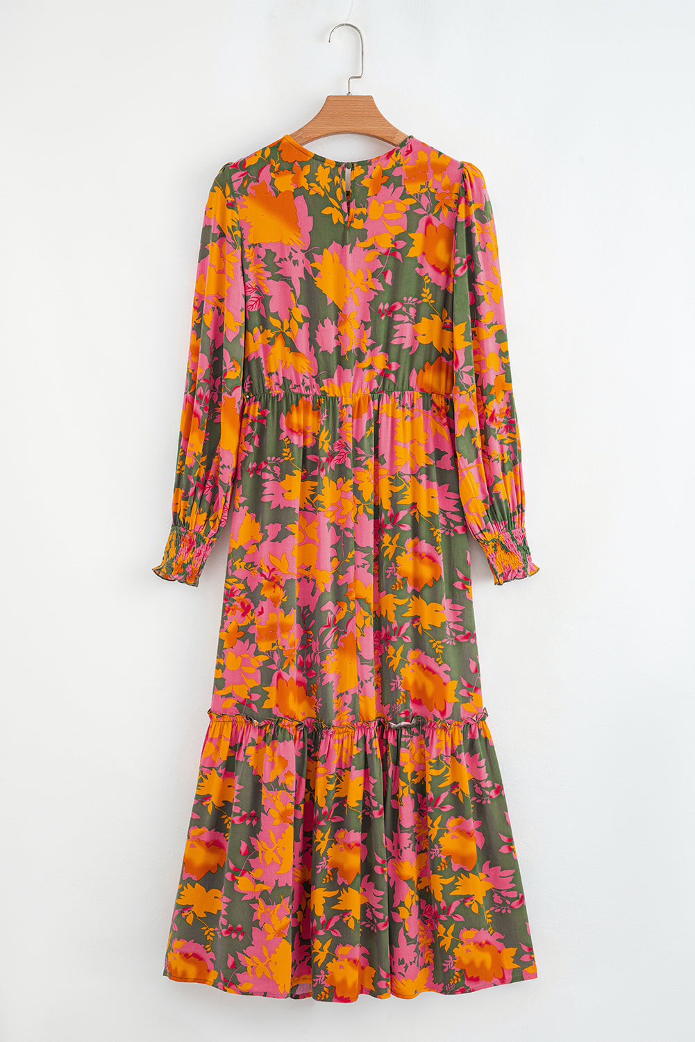 Multicolour Floral Print Long Sleeve Smocked Ruffled Mini Dress