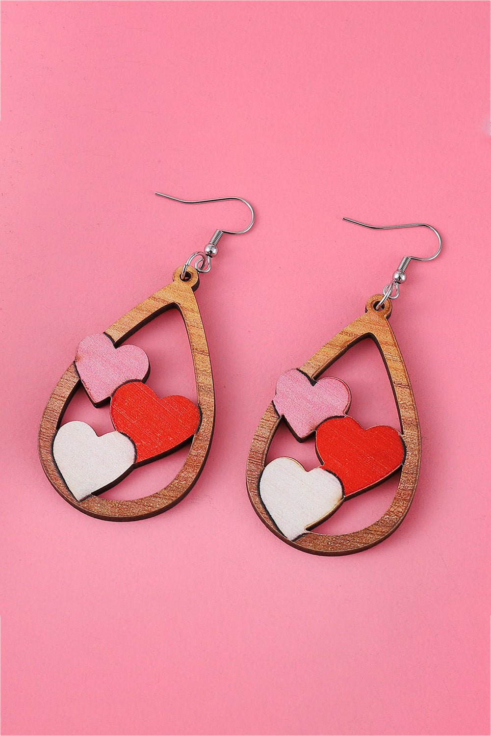 Red Valentines Day Heart Shape Tiered Dangle Earring