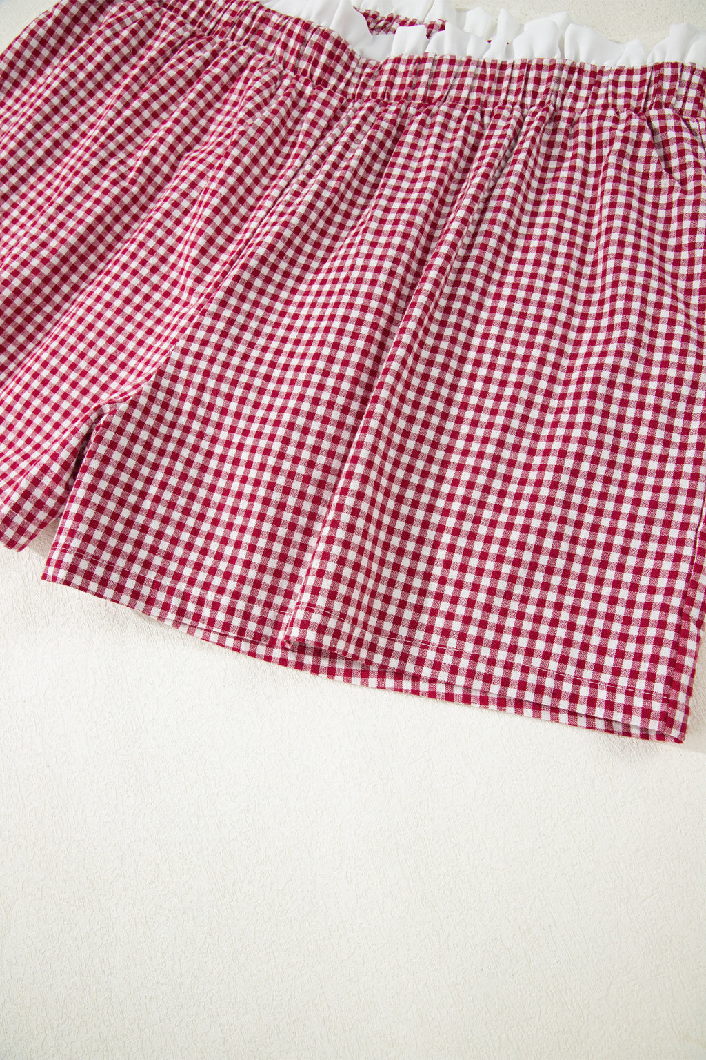 Red Contrast Trim Plaid Print Plus Size Shorts