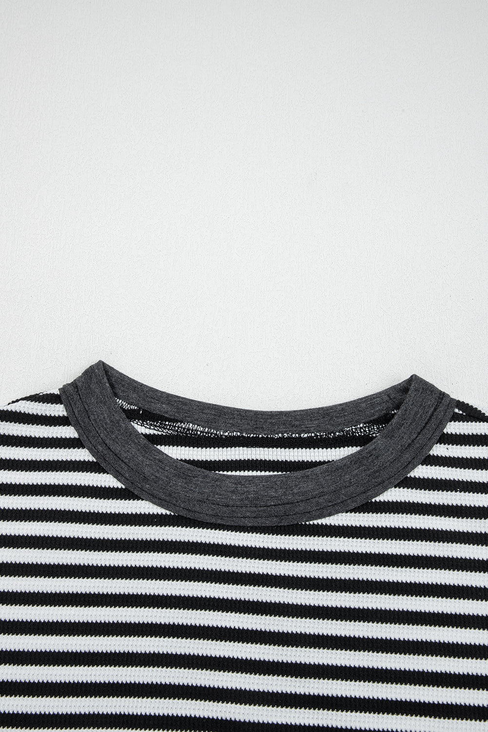 Dearlovers Green Stripe Thermal Knit Drop Shoulder Casual Top