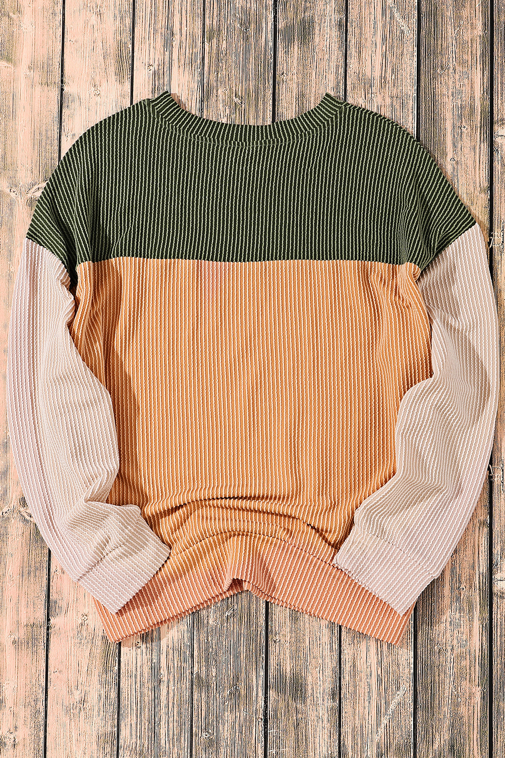 Pale Chestnut Color Block Corded Long Sleeve Top