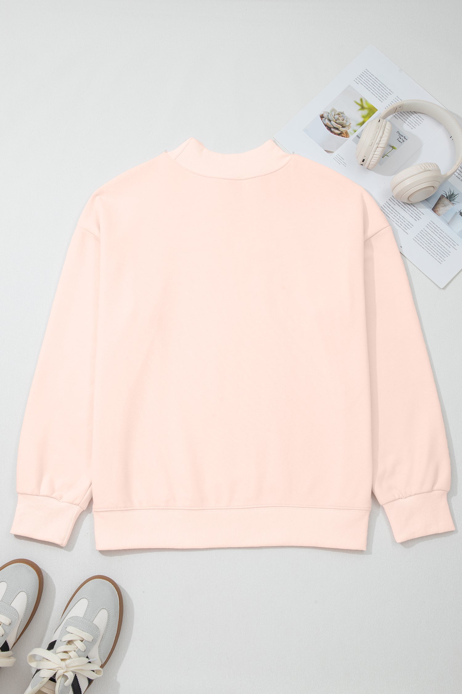 Bright Pink Oversize Blessed Embroidered Mock Neck Sweatshirt