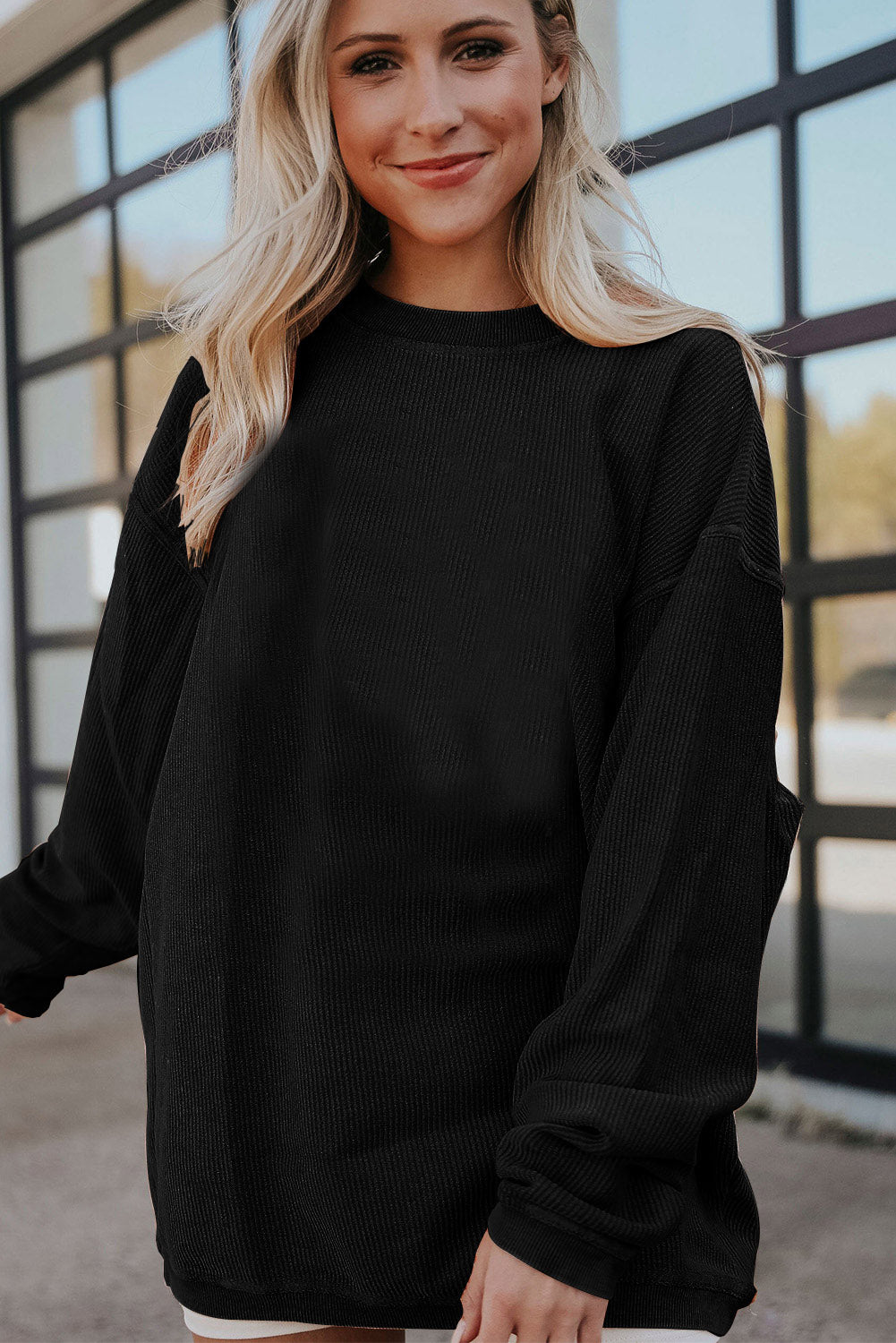 Grass Green Ribbed Corded Oversized Sweatshirt