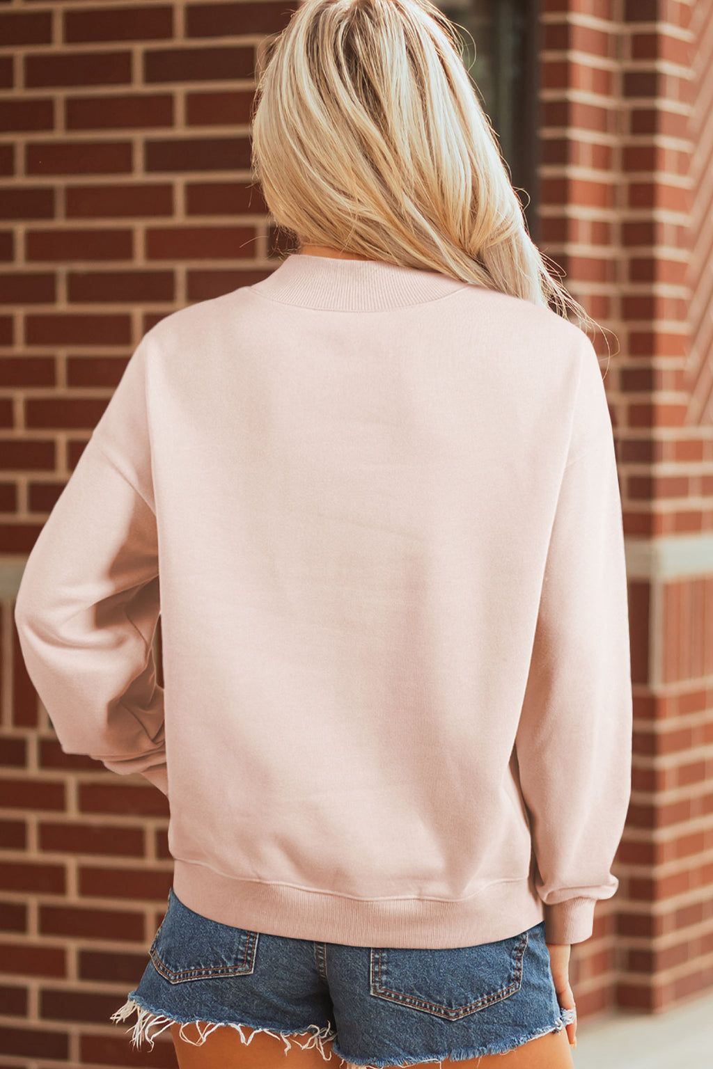 Apricot Pink Sequin xoxo Patched Mock Neck Oversize Sweatshirt