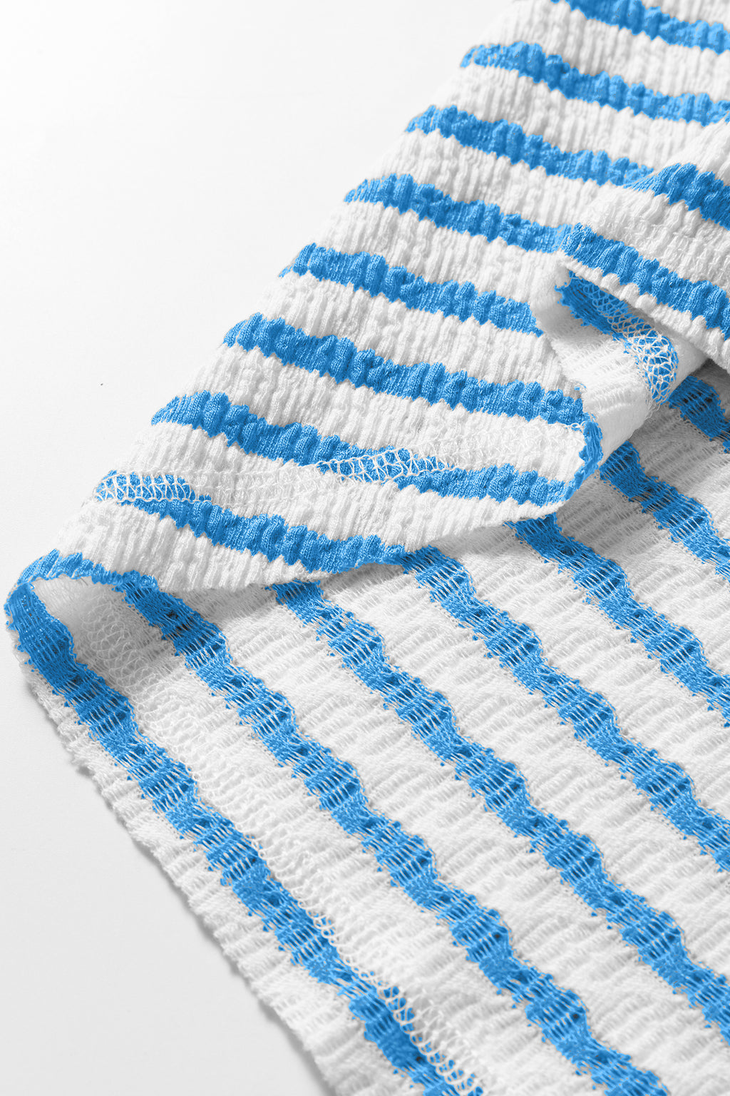 Blue Stripe Textured Short Sleeve Patchwork T Shirt