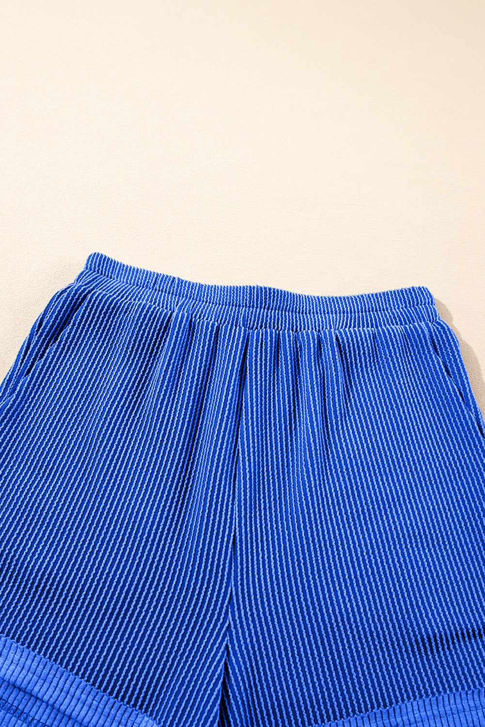 Sky Blue Corded Collared Half Zip Tank Top Two Piece Shorts Set