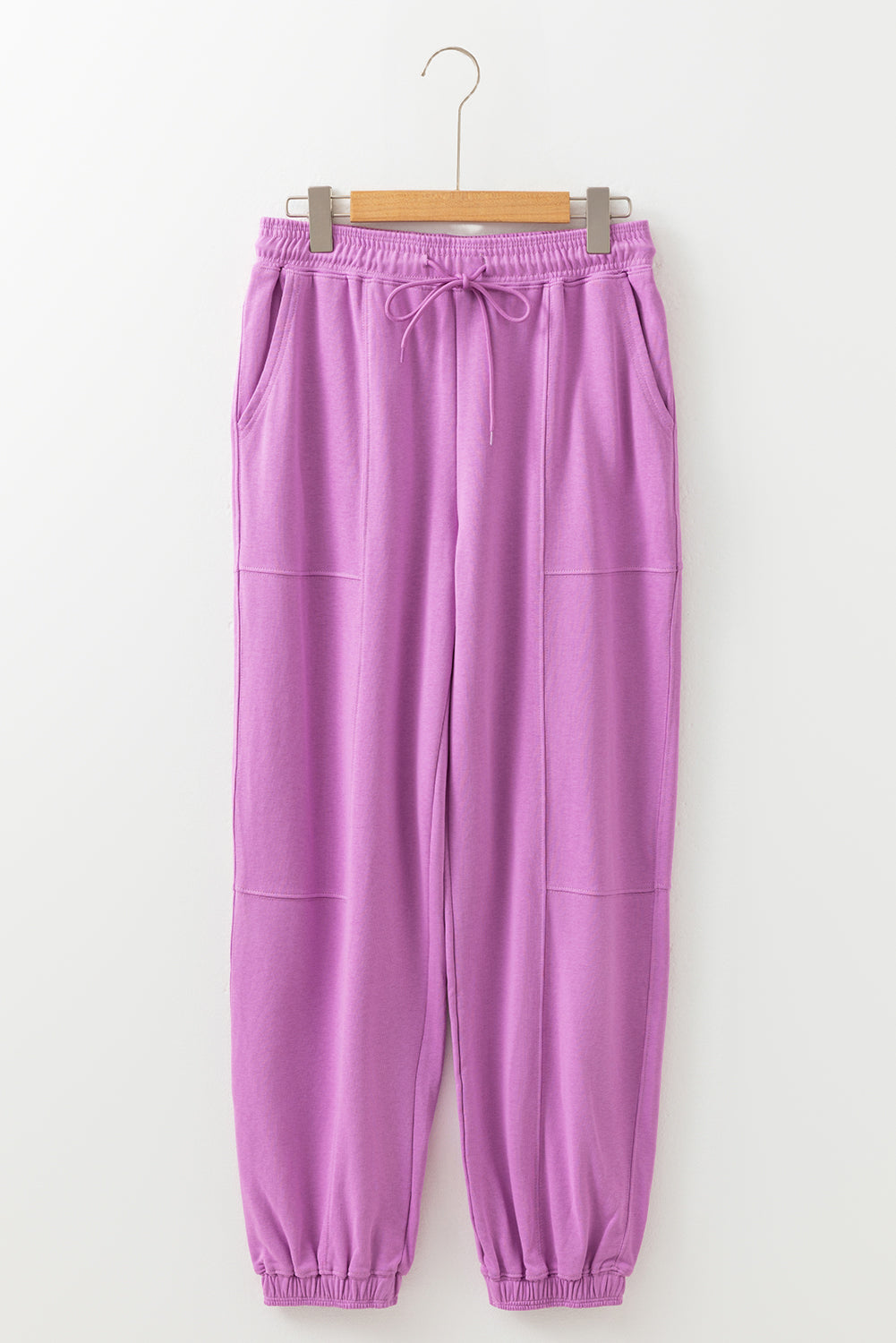 Light Pink Drawstring Elastic Waistband Solid Color Jogger Pants