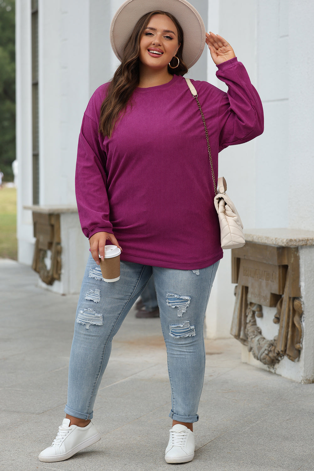 Grass Green Ribbed Corded Oversized Sweatshirt