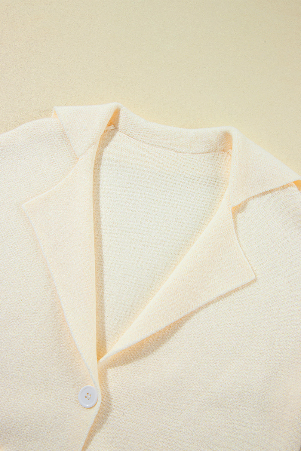Beige Solid Color Knit Lapel Collar Single Button Sweater Cardigan