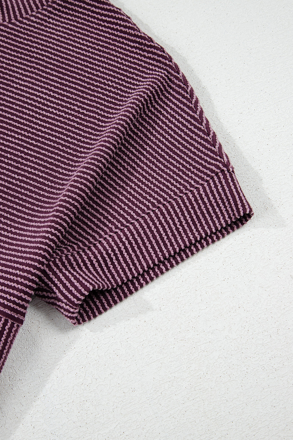 Bright Pink Plain Corded Knit Mock Neck T Shirt