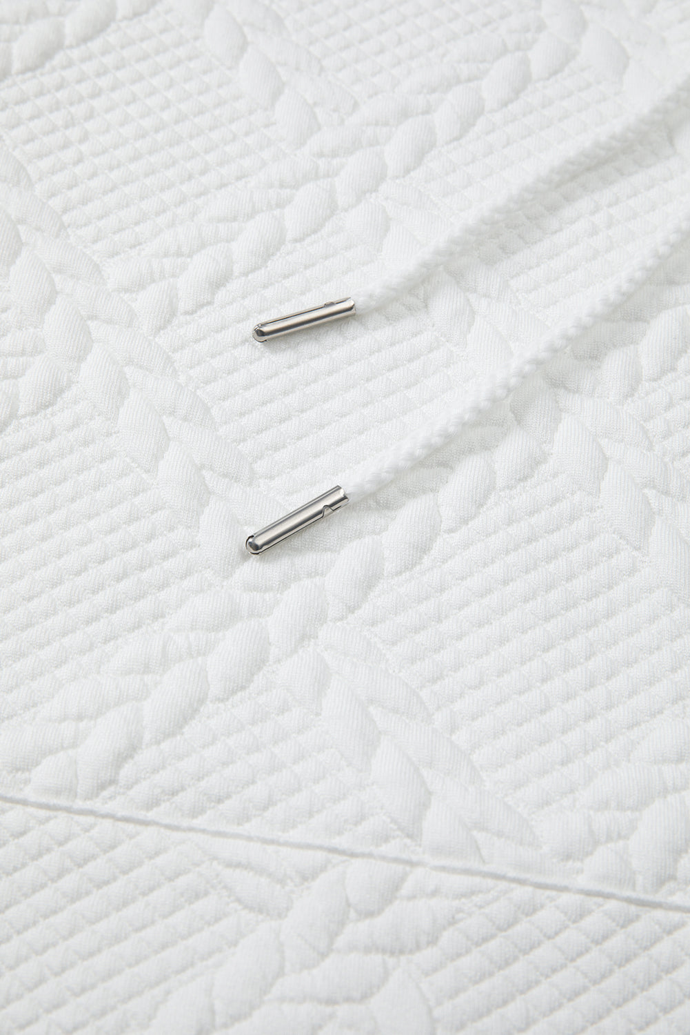 White Cable Lattice Texture Kangaroo Pocket Hoodie