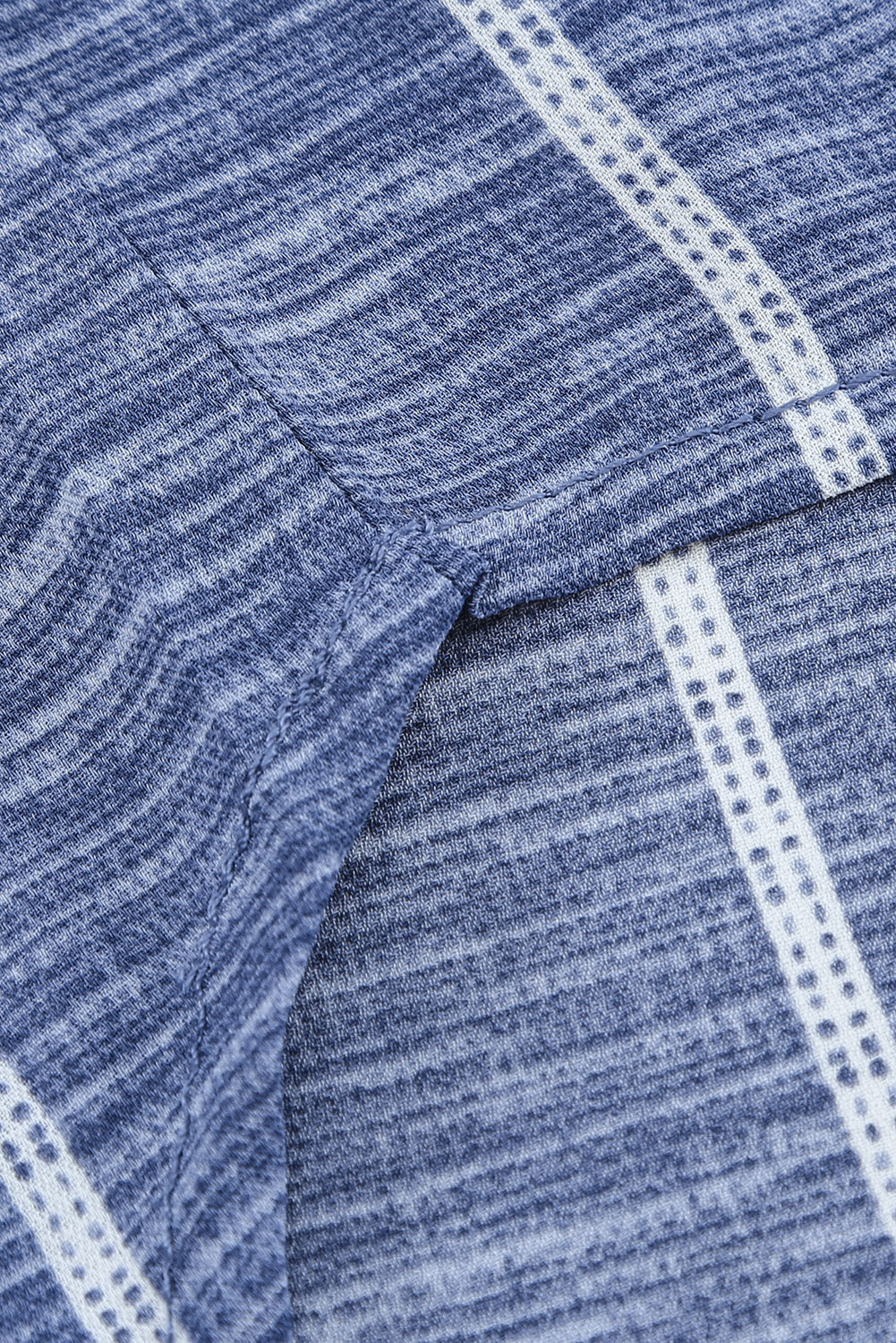 Blue Striped Print V Neck Half Buttons Loose Blouse