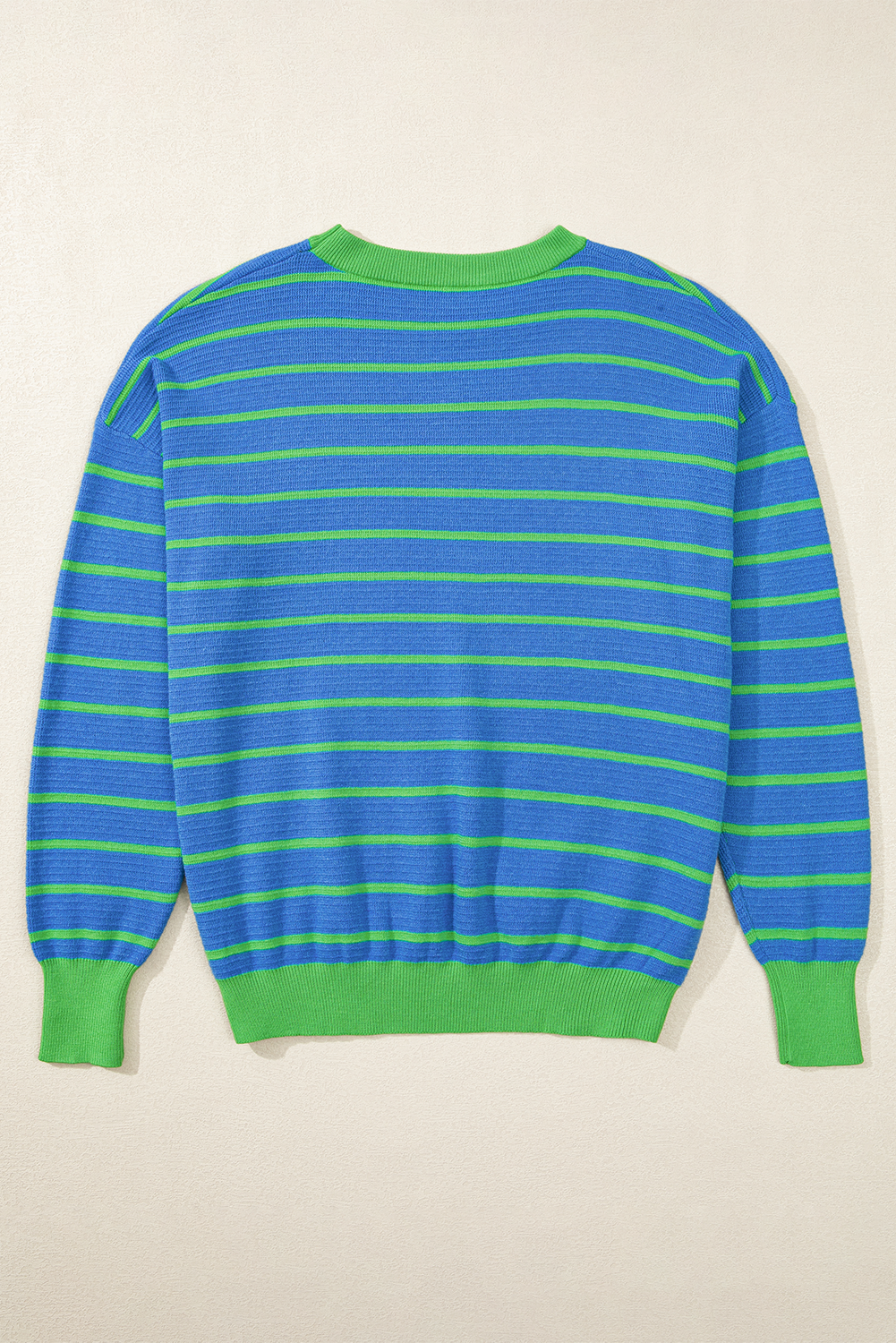 Orange Stripe Trimmed Round Neck Drop Shoulder Loose Sweater