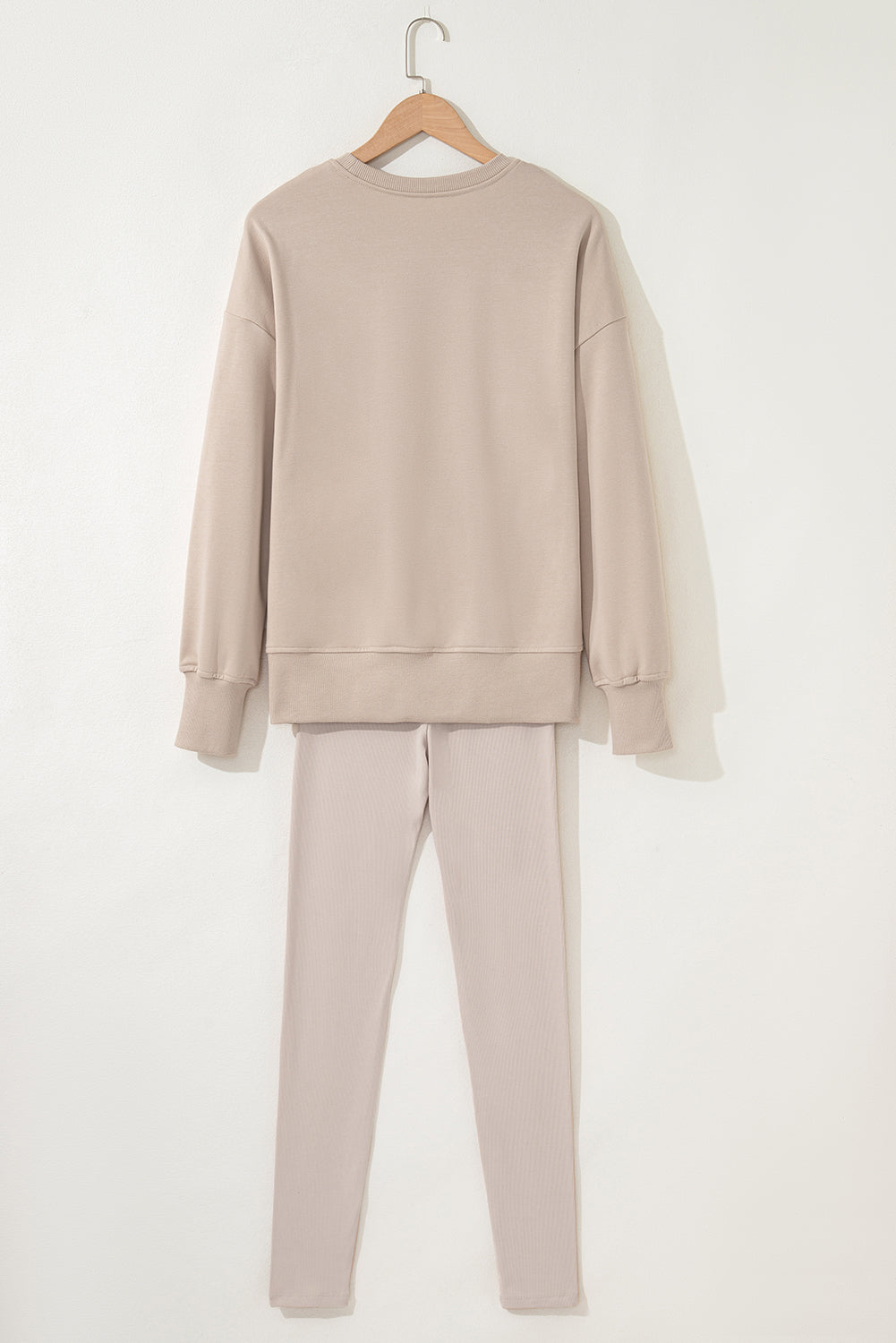 Black Solid Color Oversize Slit Sweatshirt Ribbed Leggings 2pcs Set