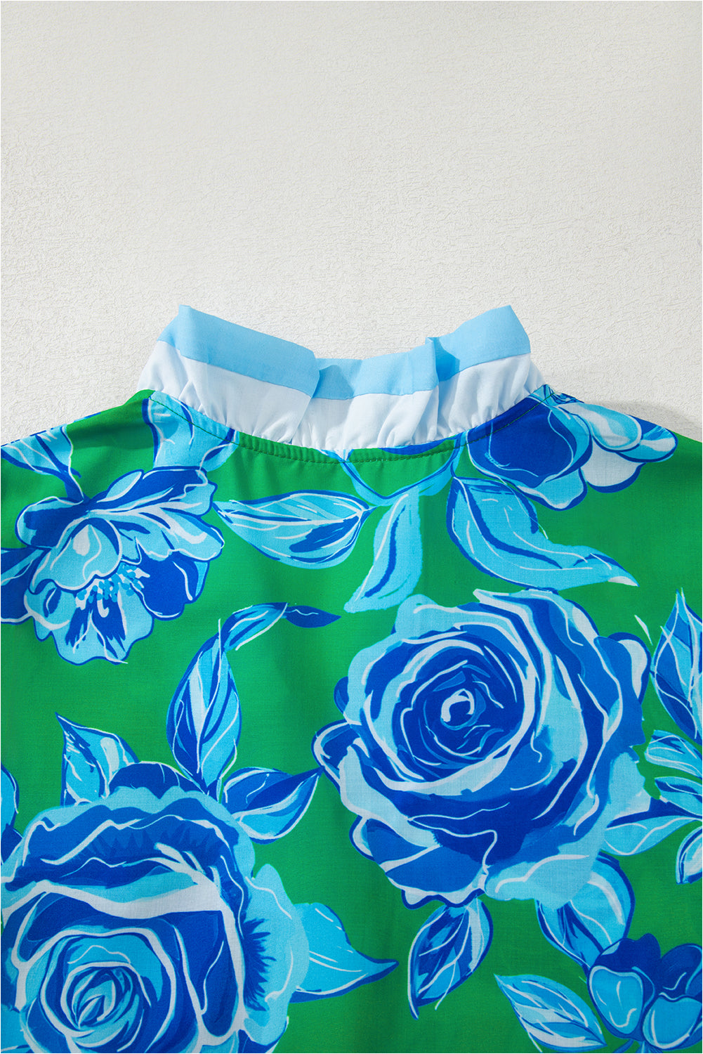 Rose Floral Frilled V Neck Short Sleeve Blouse Top