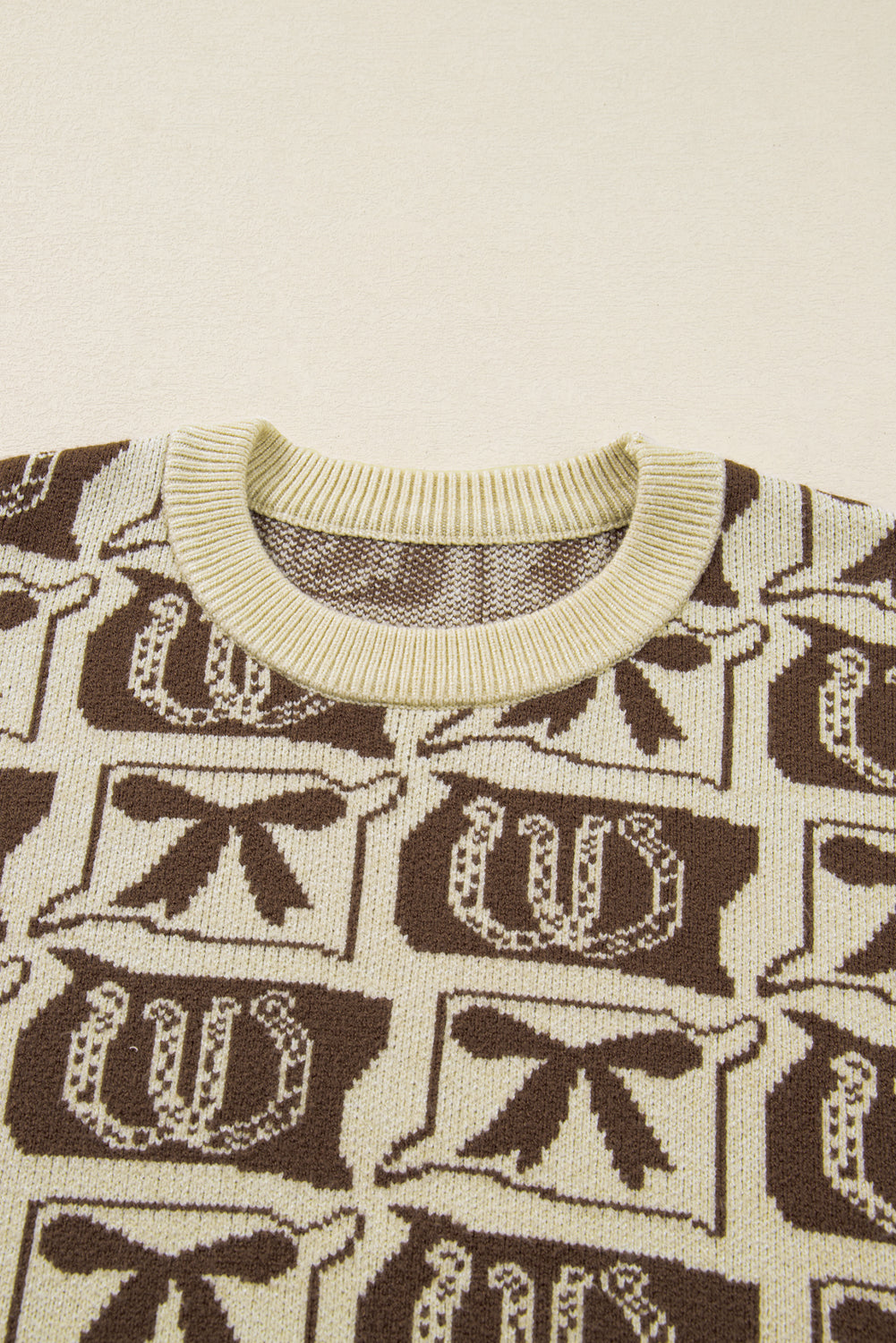 Brown Bows & Horseshoes Pattern Western Fashion Print Sweater