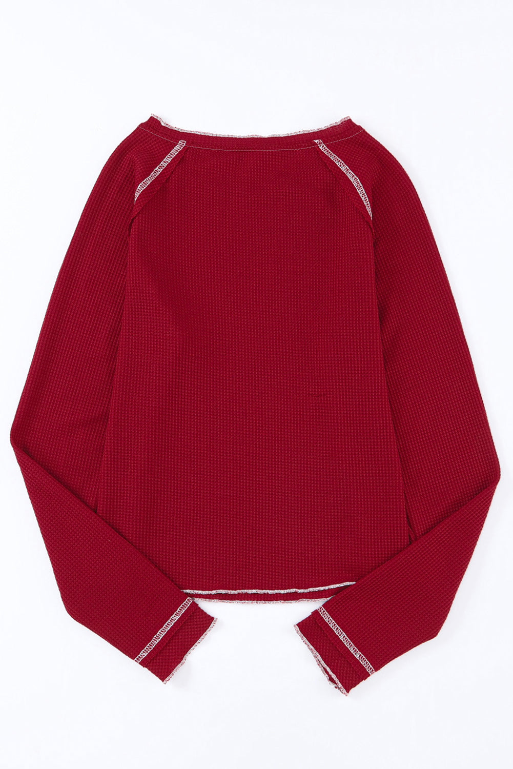 Red Baseball Patched Patterned Game Day Waffle Raglan Top