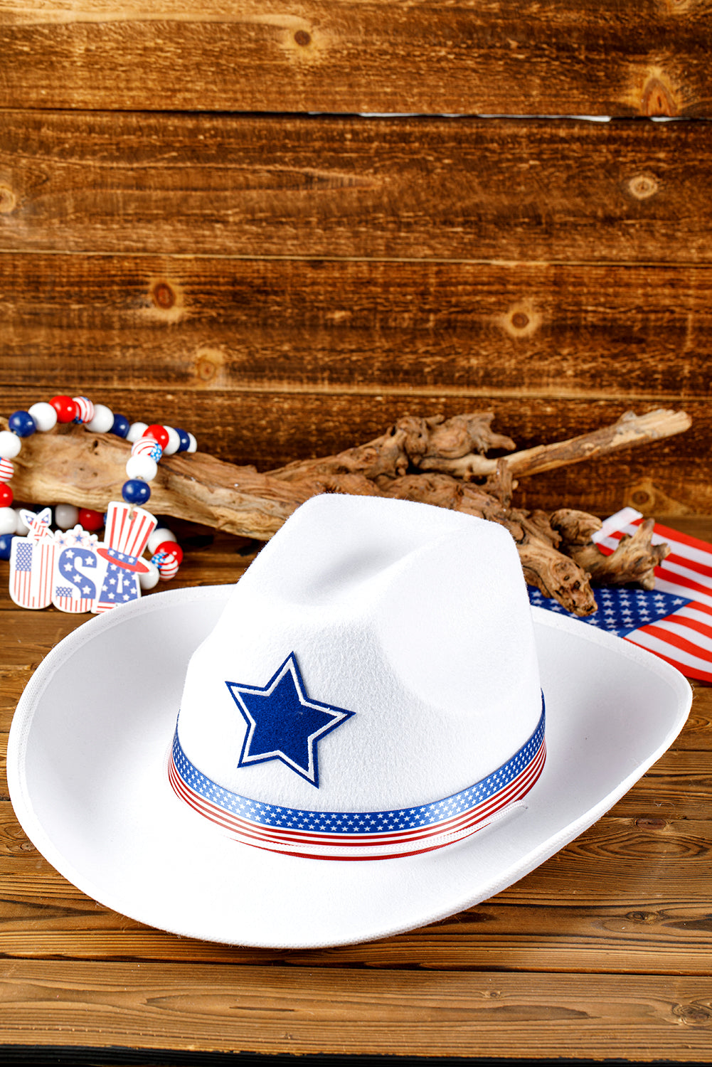 White American Flag Theme Print Wide Brim Cowboy Hat