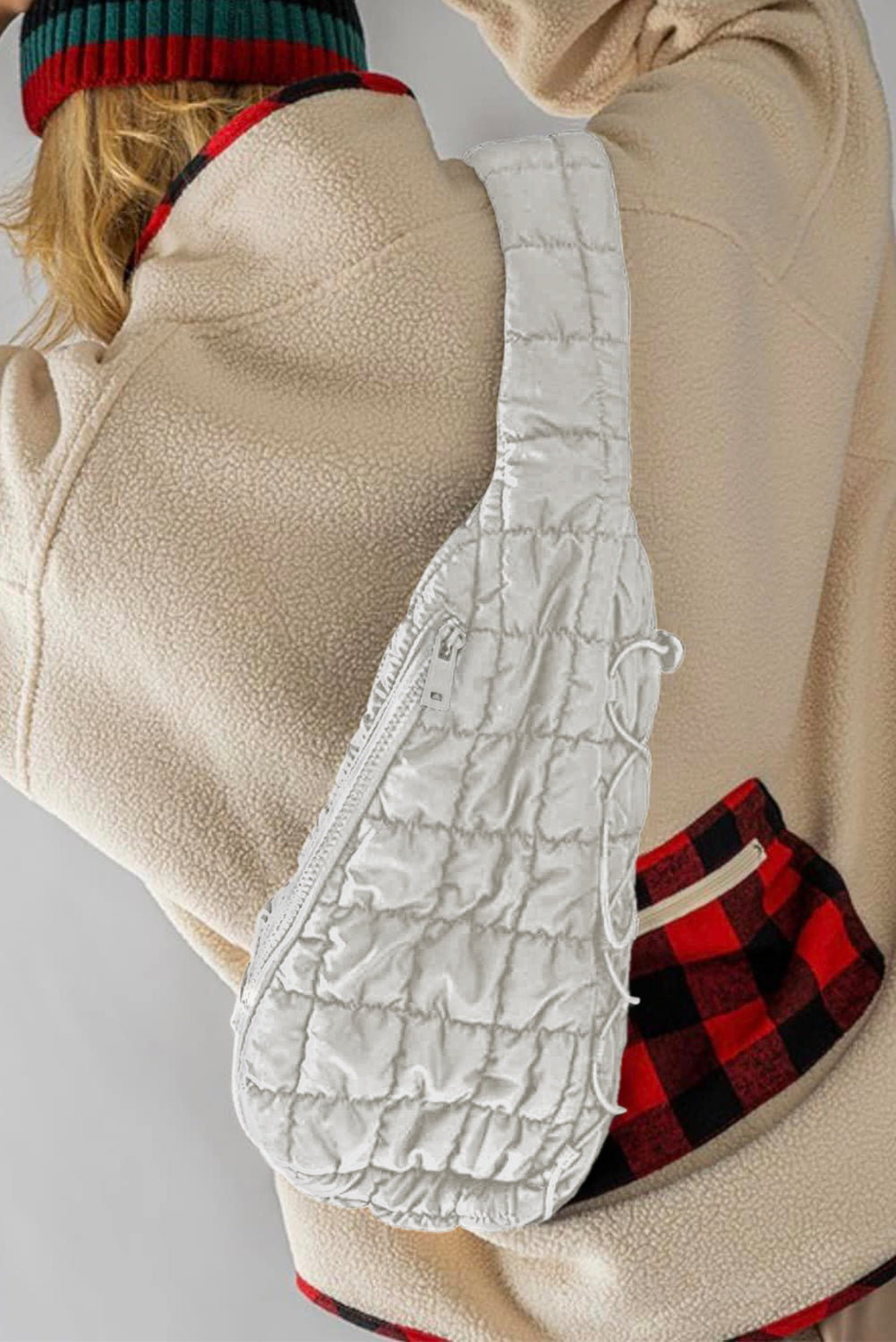 Wisteria Marshmallow Quilted Drawstring Decor Sling Bag