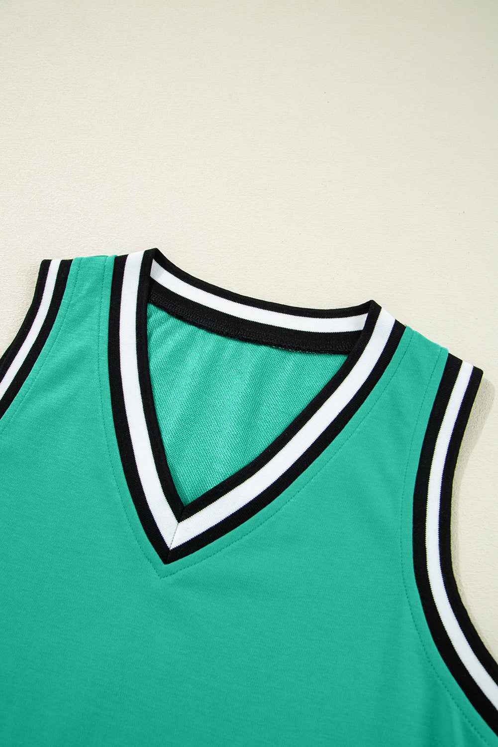 Mint Green Varsity Contrast Striped V Neck Long Sleeve T Shirt Dress with Pockets