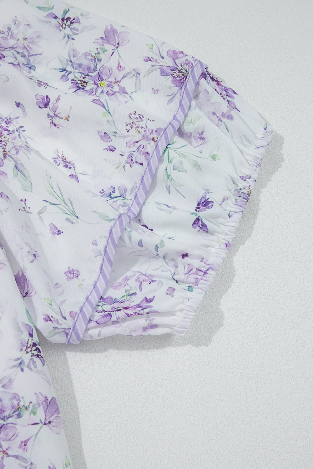 Purple Floral Trimmed Detail Split Neck Plus Size Top