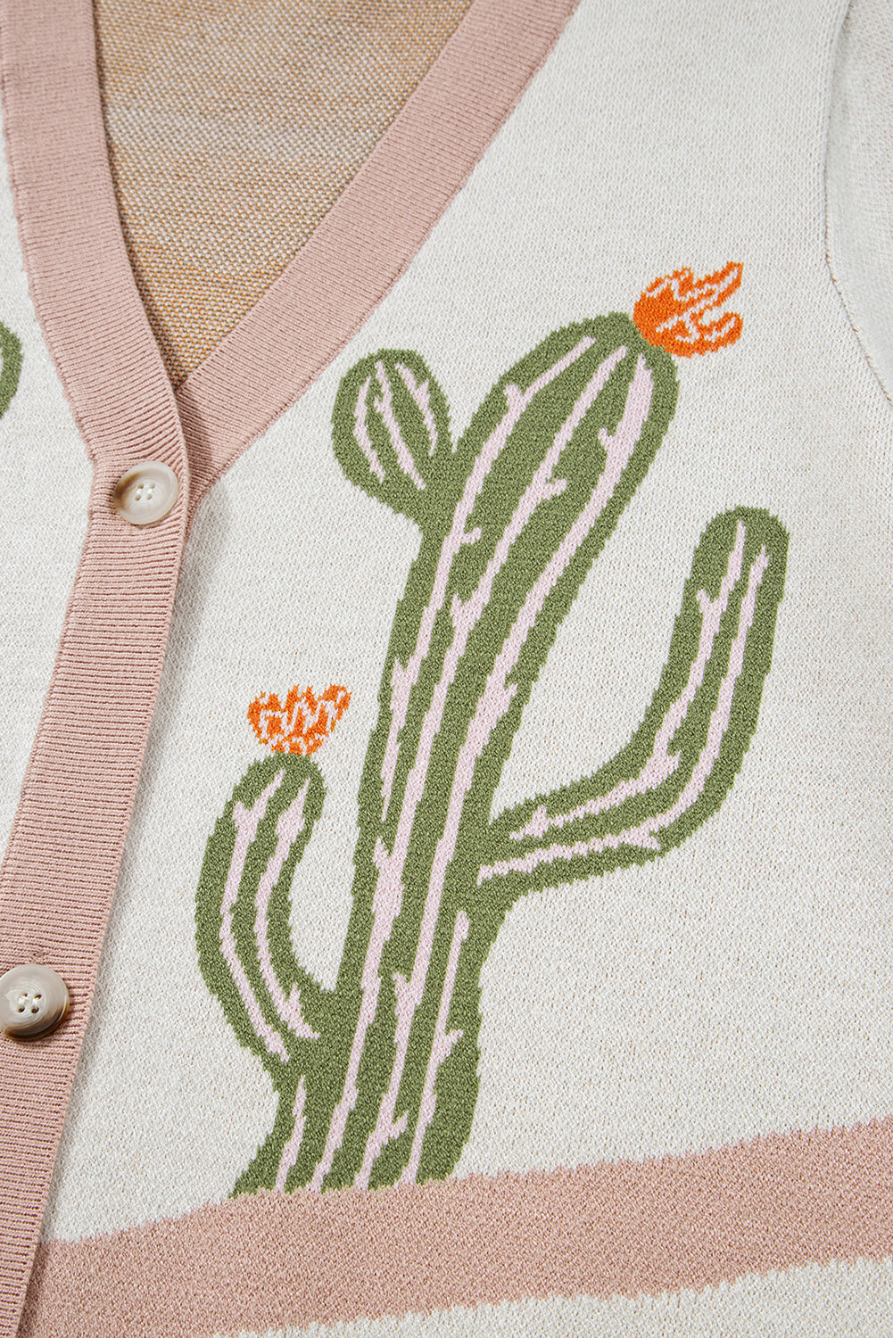 Apricot Western Desert Cactus Print Plus Size Button Cardigan Sweater