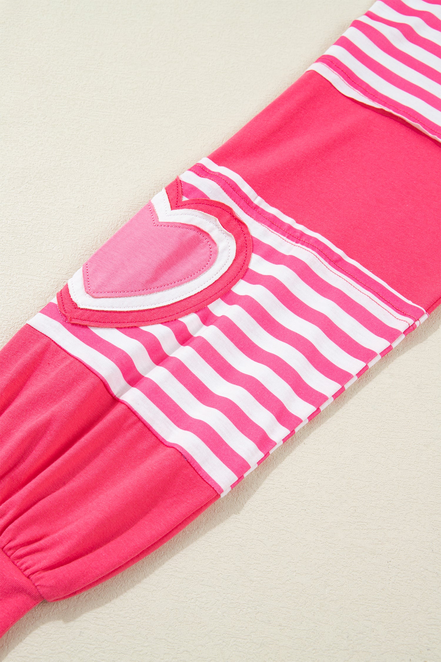 Strawberry Pink Heart Shape Striped Patchwork Long Sleeve Loose Top