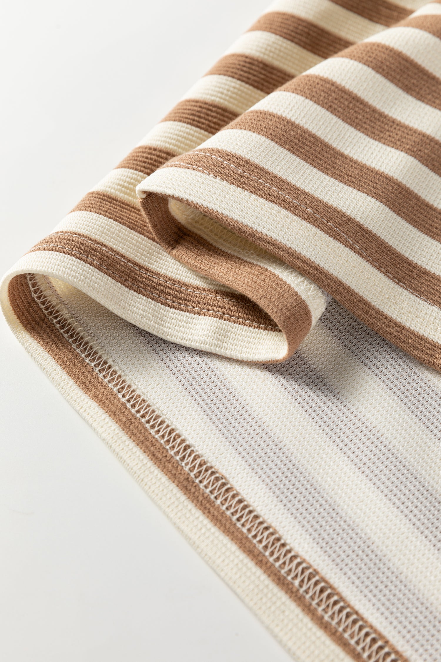 Green Stripe Short Puff Sleeve Contrast Trim Round Neck Tee