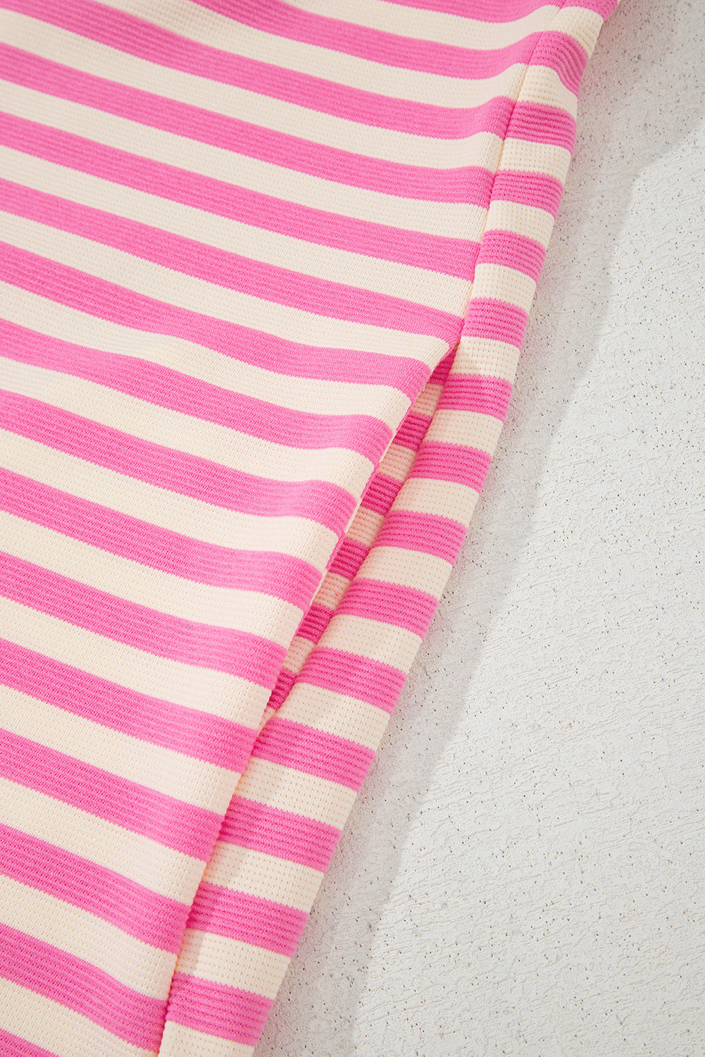 Sachet Pink Stripe Print Contrast Collar Split Neck Flutter Sleeve Short Dress