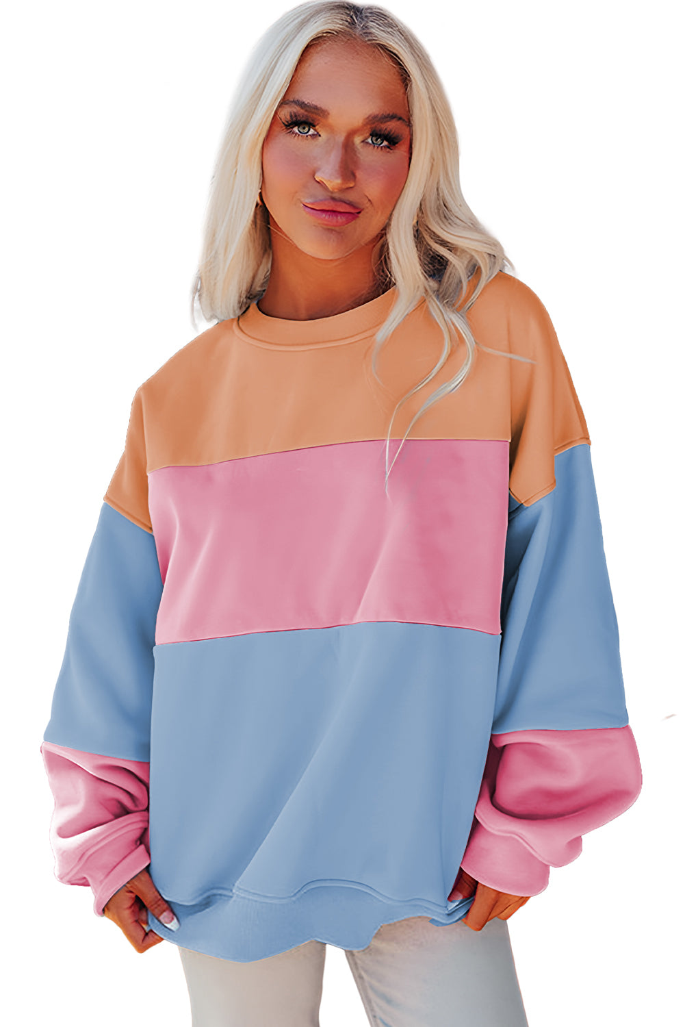 Meadow Mauve Colorblock Patchwork Drop Shoulder Sweatshirt