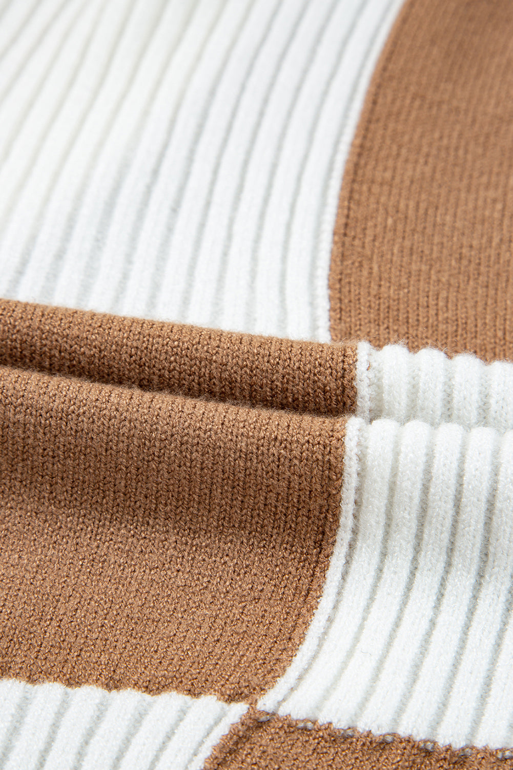 Khaki Checkered Ribbed Texture Knit Plus Size Cardigan Sweater