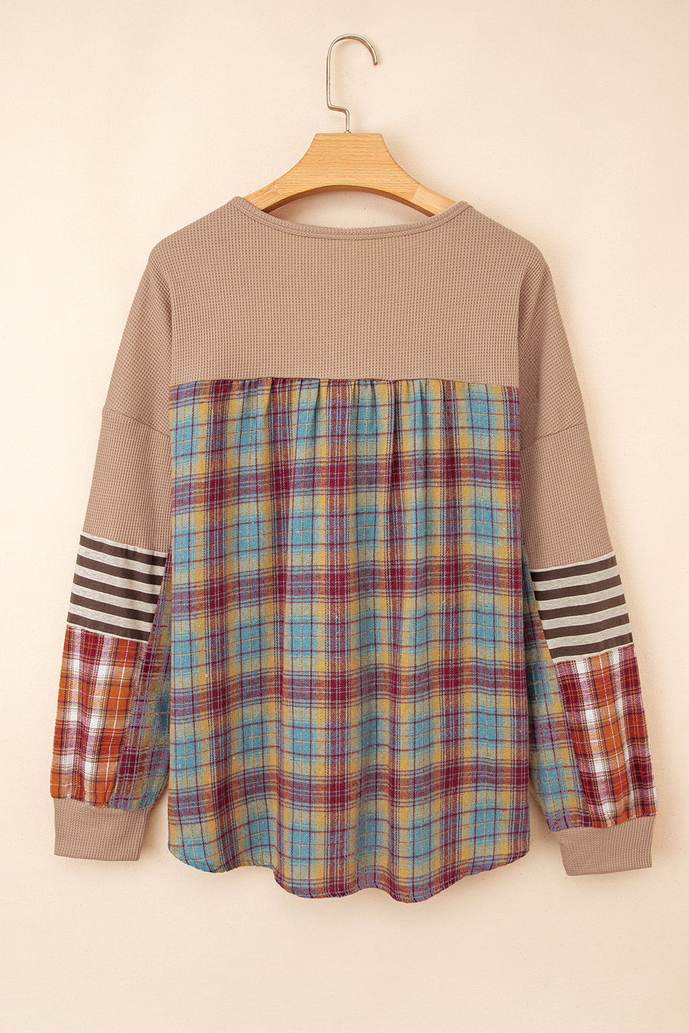 Parchment Plus Size Waffle Colorblock Striped Plaid Patchwork Half Button Pullover
