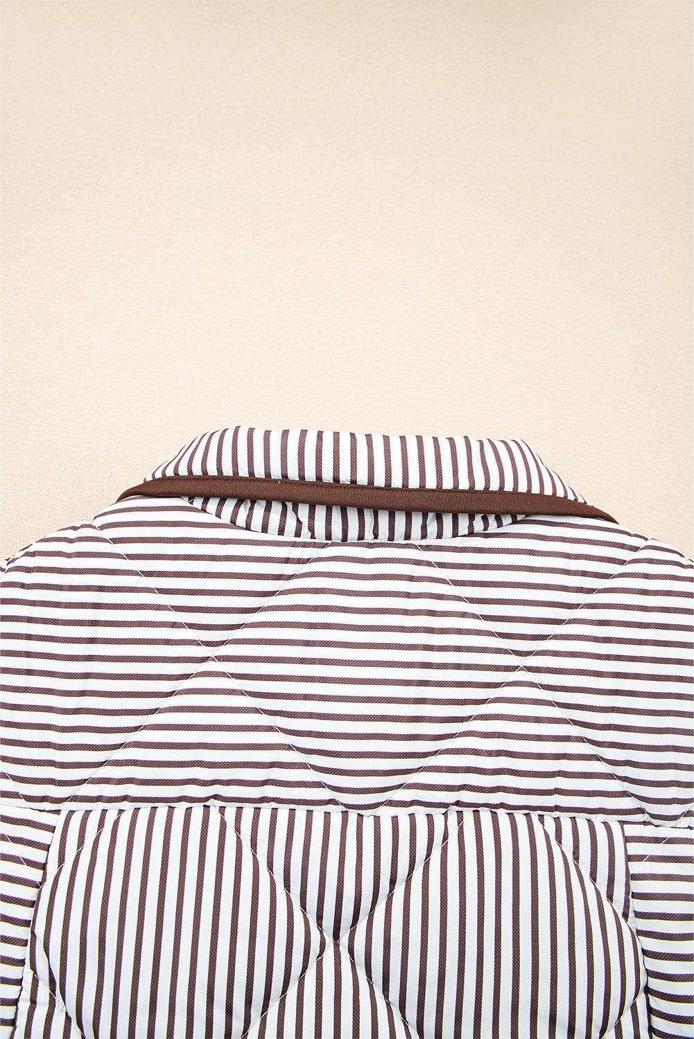 Black Stripe Contrast Trim Snap Button Collared Winter Vest