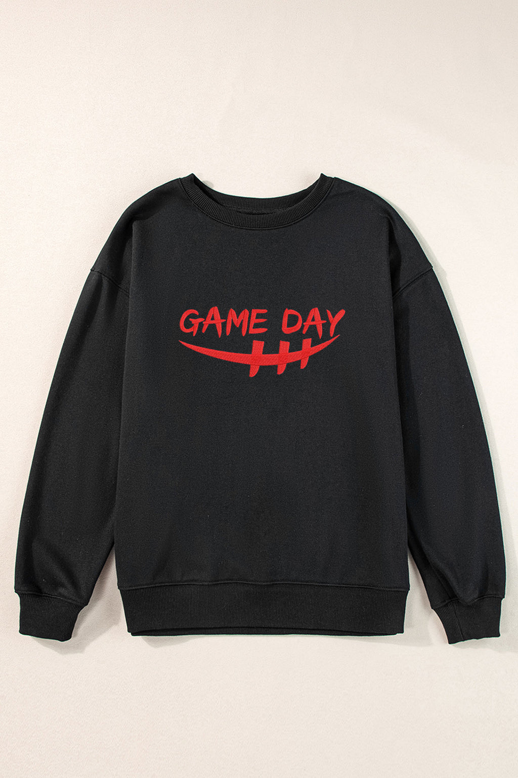 Black GAME DAY Embroidered Graphic Casual Pullover Sweatshirt