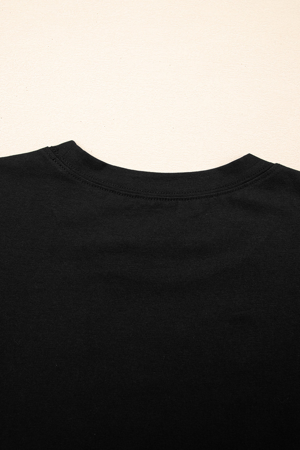 Black Ruffled Crew Neck Slim Fit Top