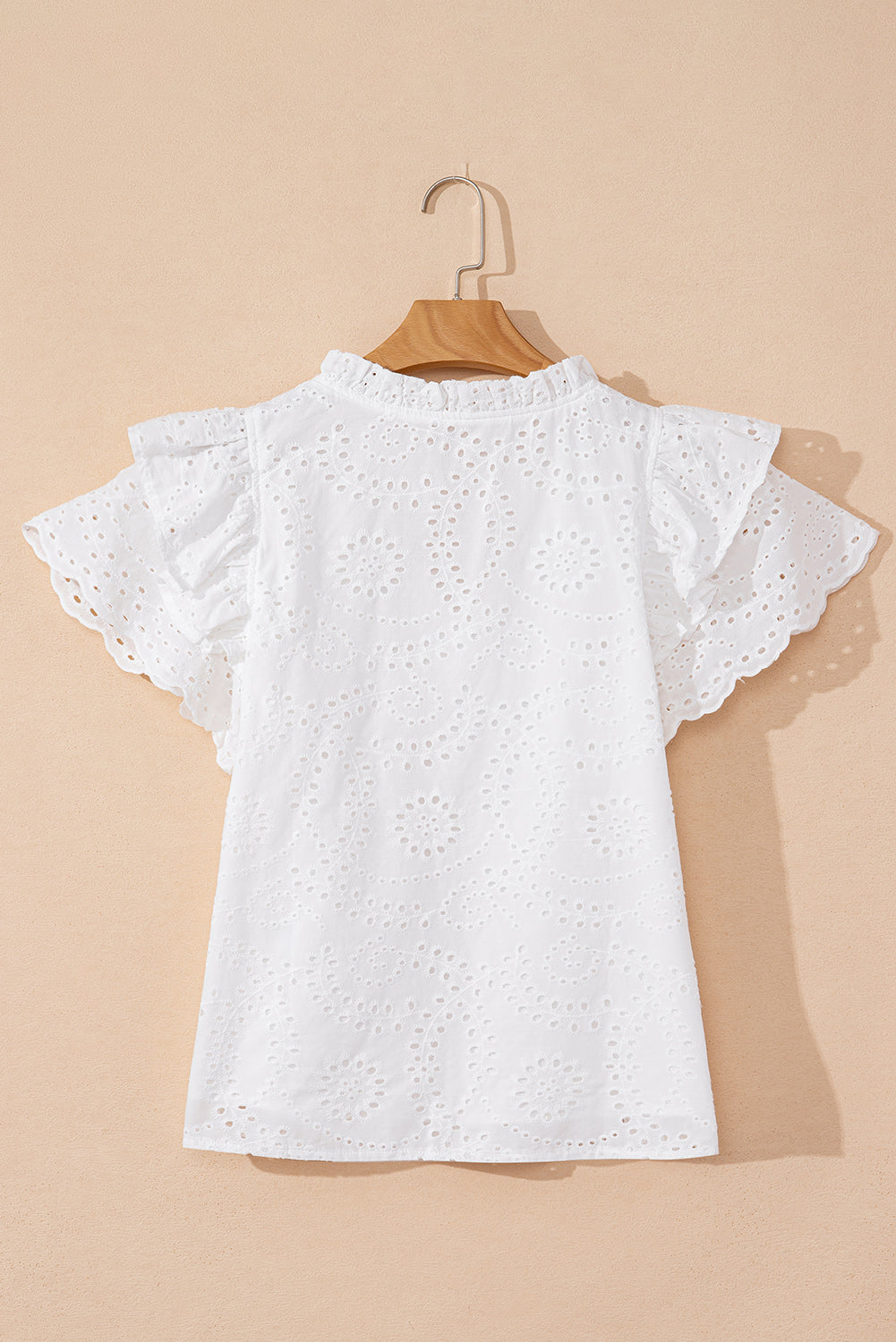 White Broderie Anglaise Ruffle Short Sleeve Blouse