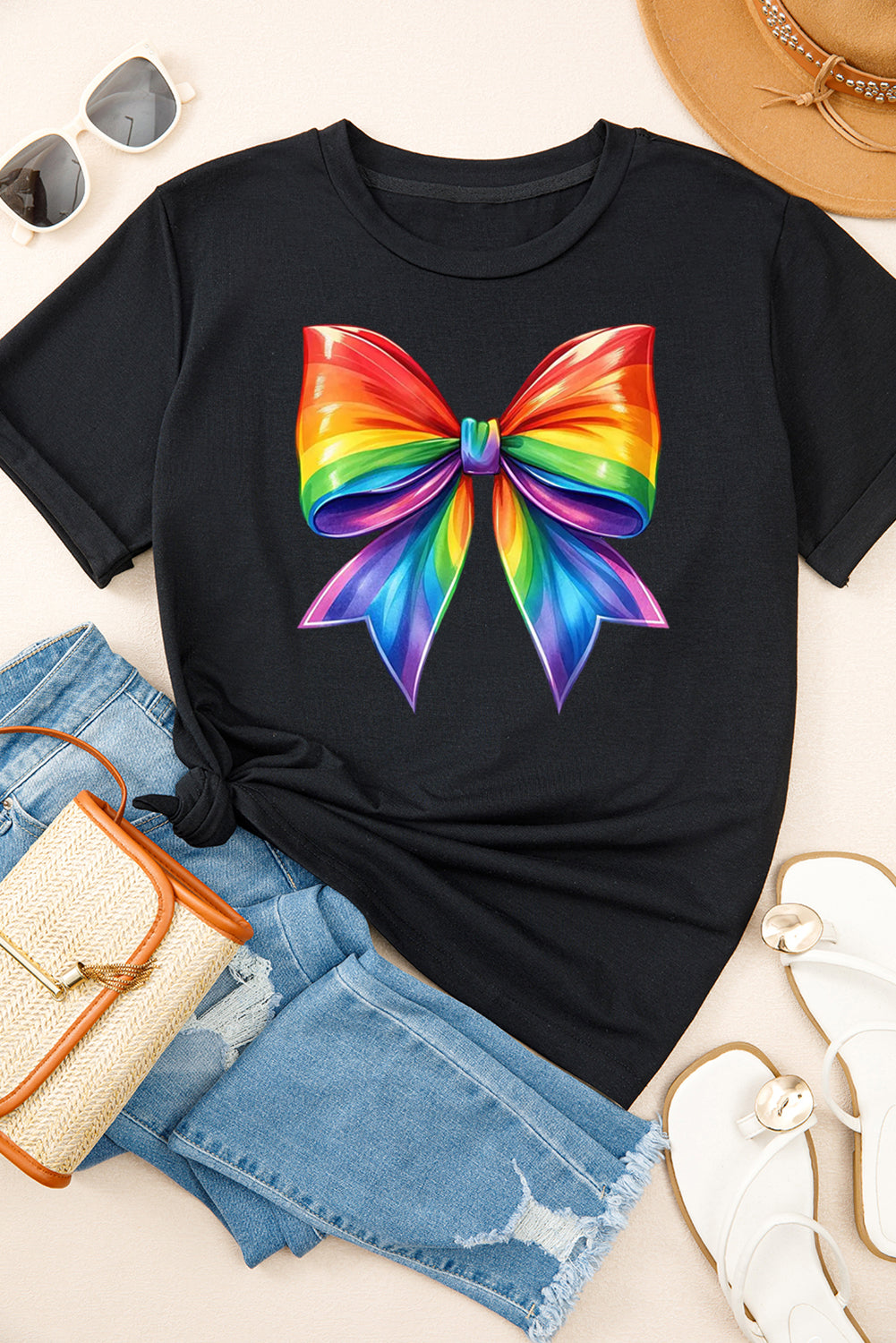 Black Pride Bow Graphic Round Neck T Shirt