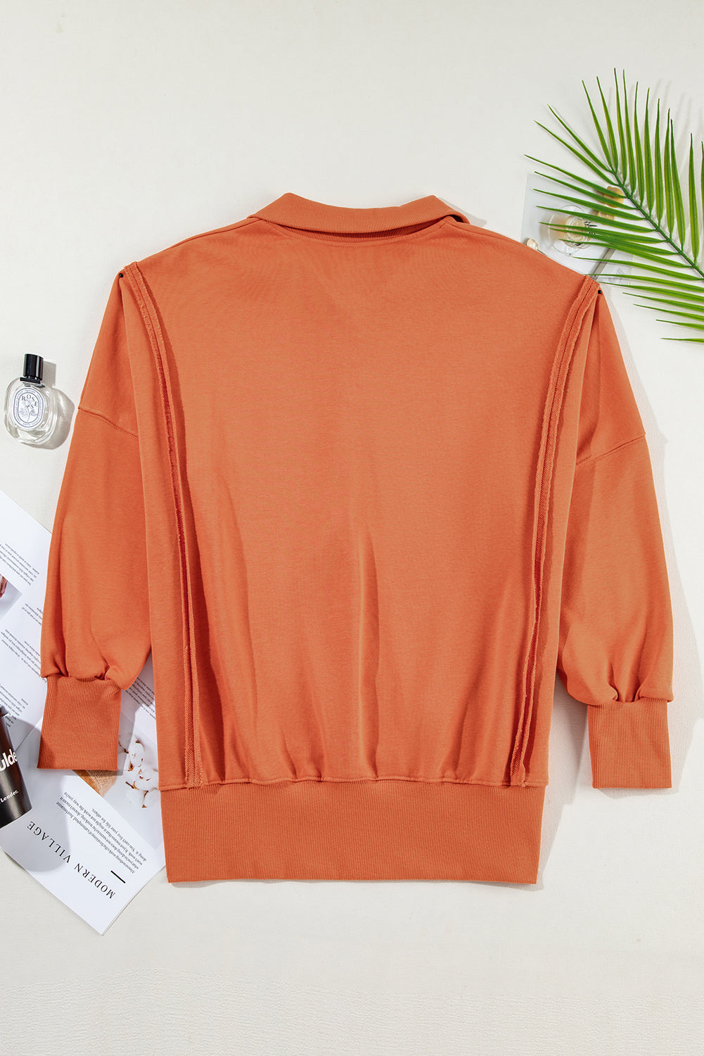 White Buttoned Collared Raw Detail High Low Baggy Sweatshirt with Slits