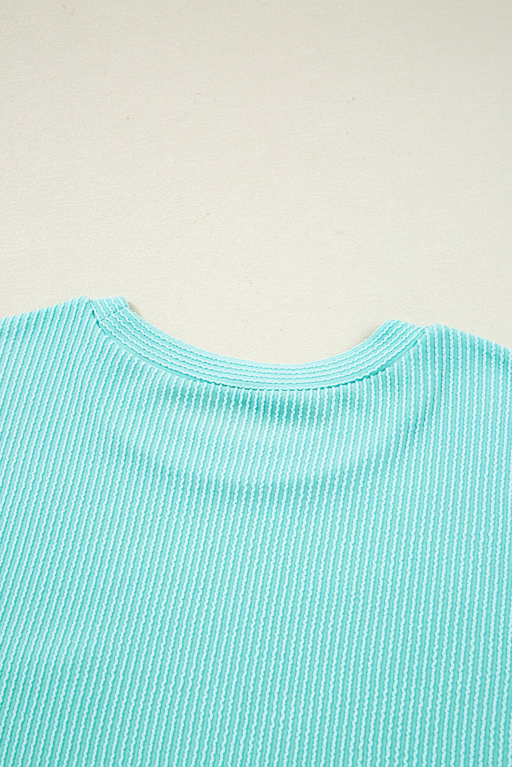 Dark Blue Corded Knit Color Block Pocketed Crew Neck T Shirt