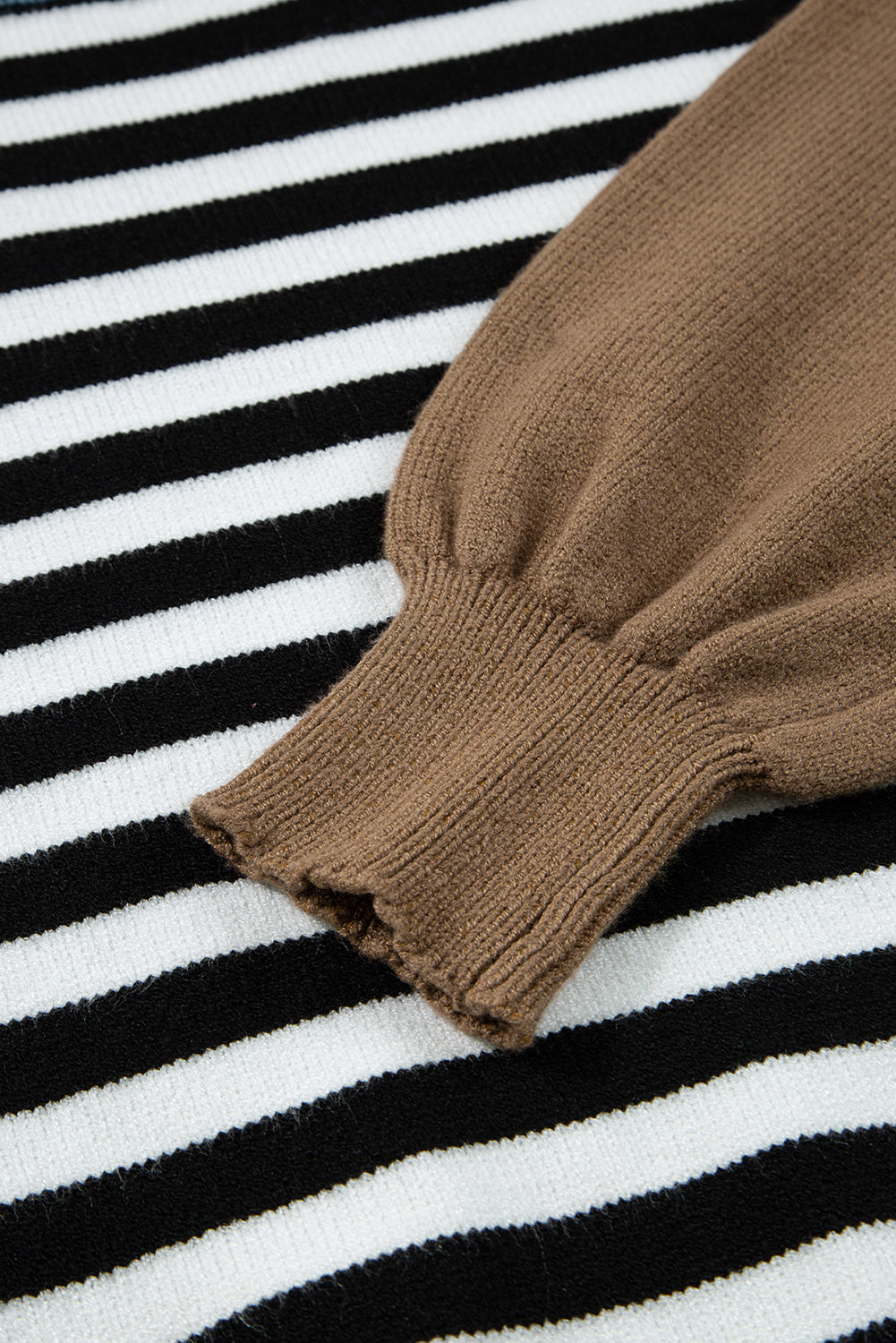 Gray Striped Panels Colorblock Sleeve Chic Sweater