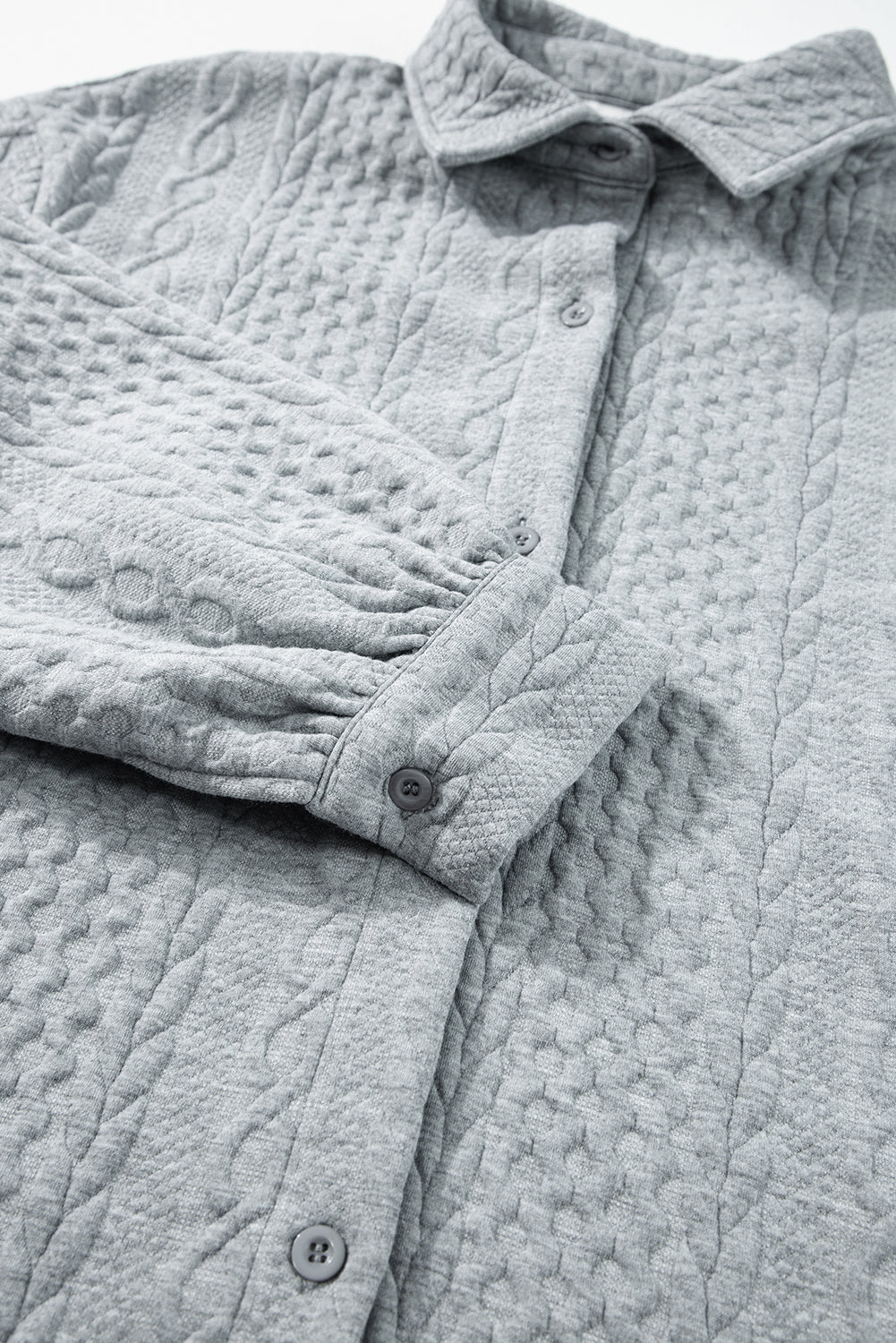 Sepia Rose Cable Texture Puff Sleeve Loose Shacket