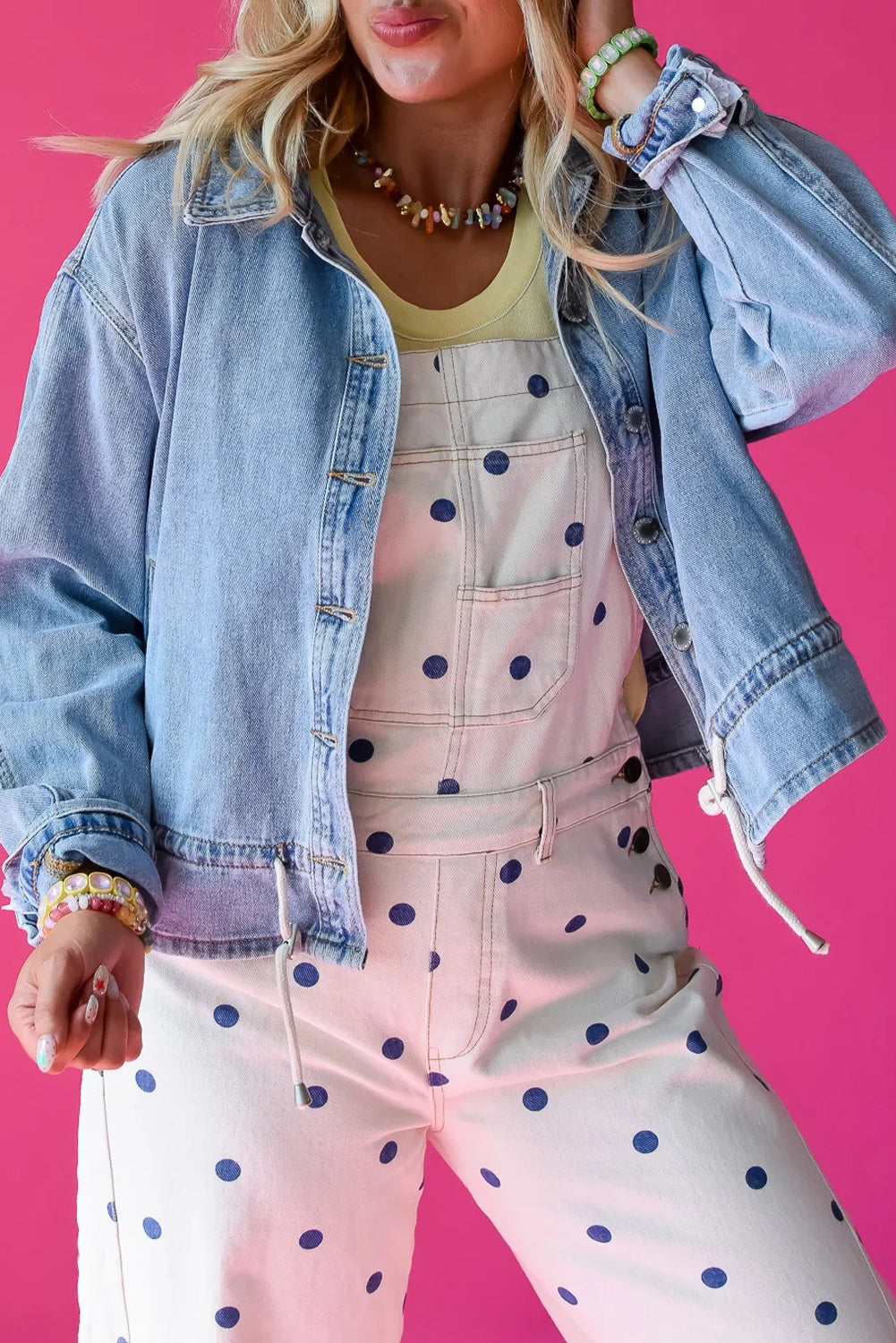 Beau Blue Draw-cord Hem Light Wash Denim Jacket