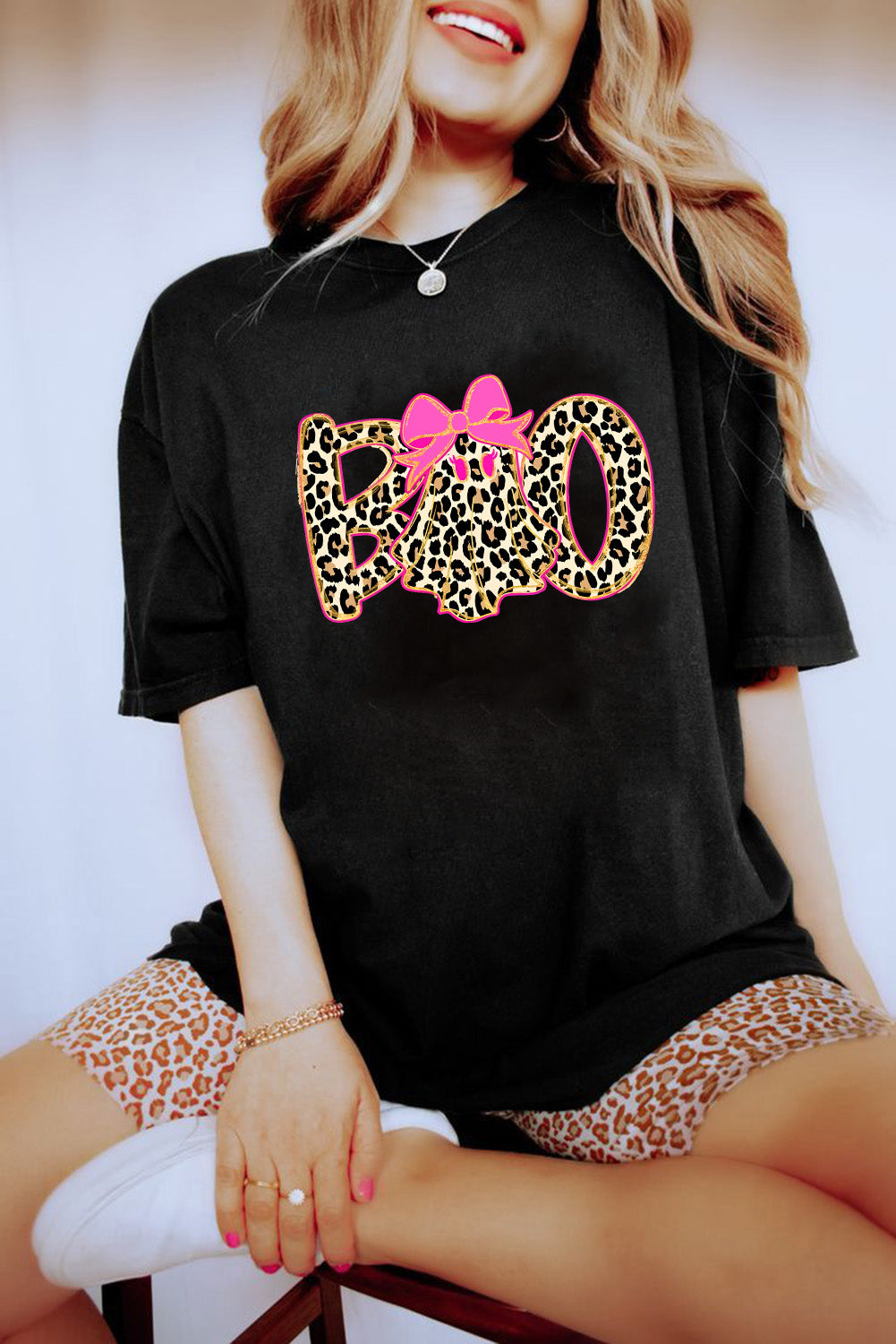 Black Preppy Ghost Boo PNG Graphic Halloween T Shirt