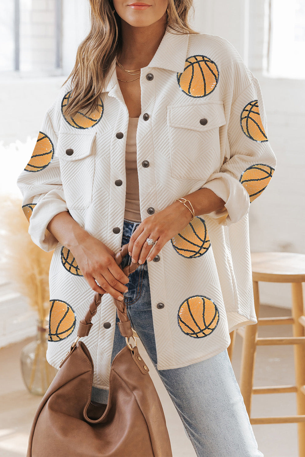 Black Sequin Basketball Patched Graphic Game Day T Shirt