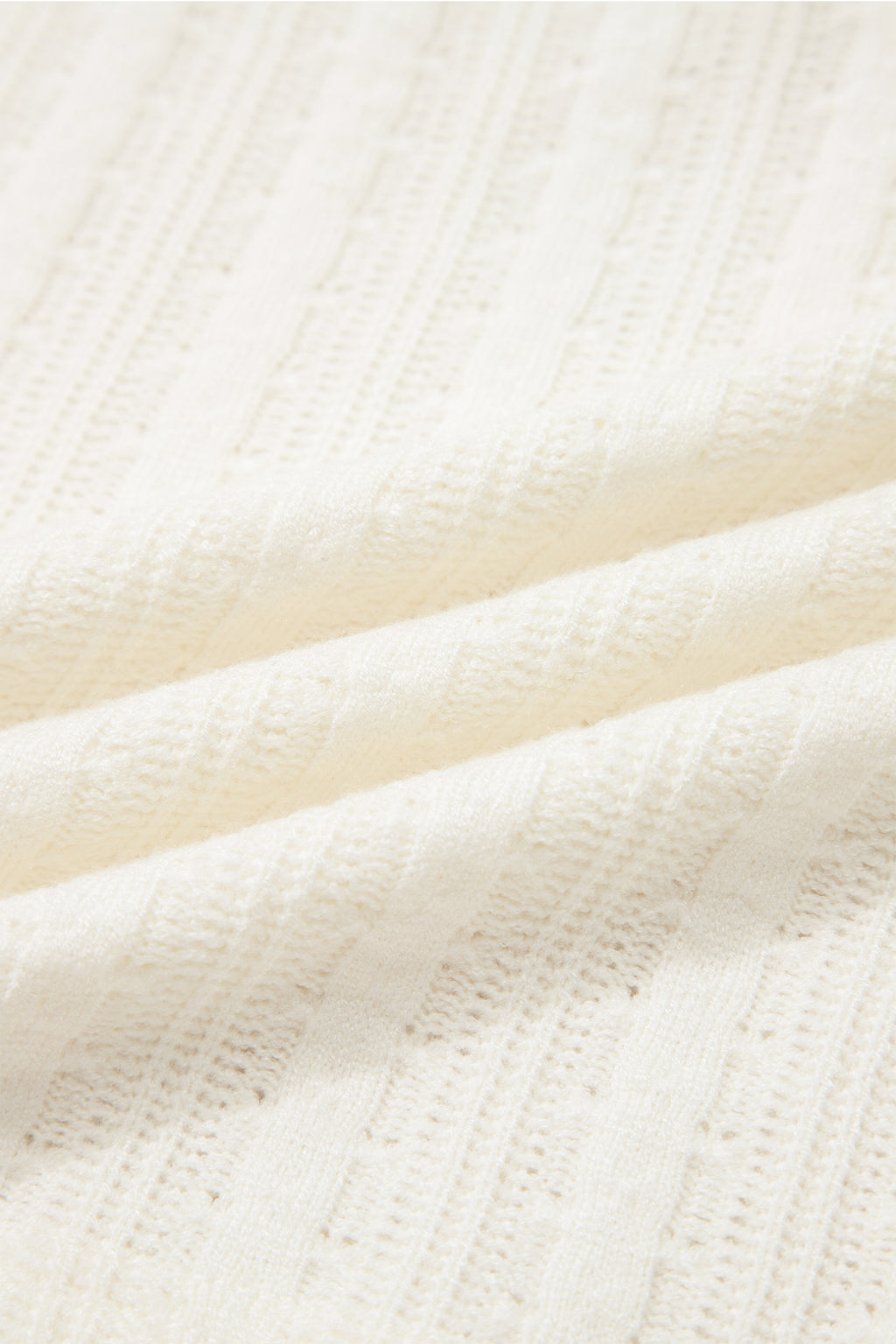 White Solid Color Textured Button V Neck Raw Seam Henley Tee