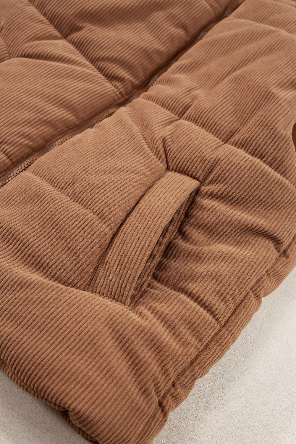 Beige Corduroy Stand Neck Zipped Puffer Vest