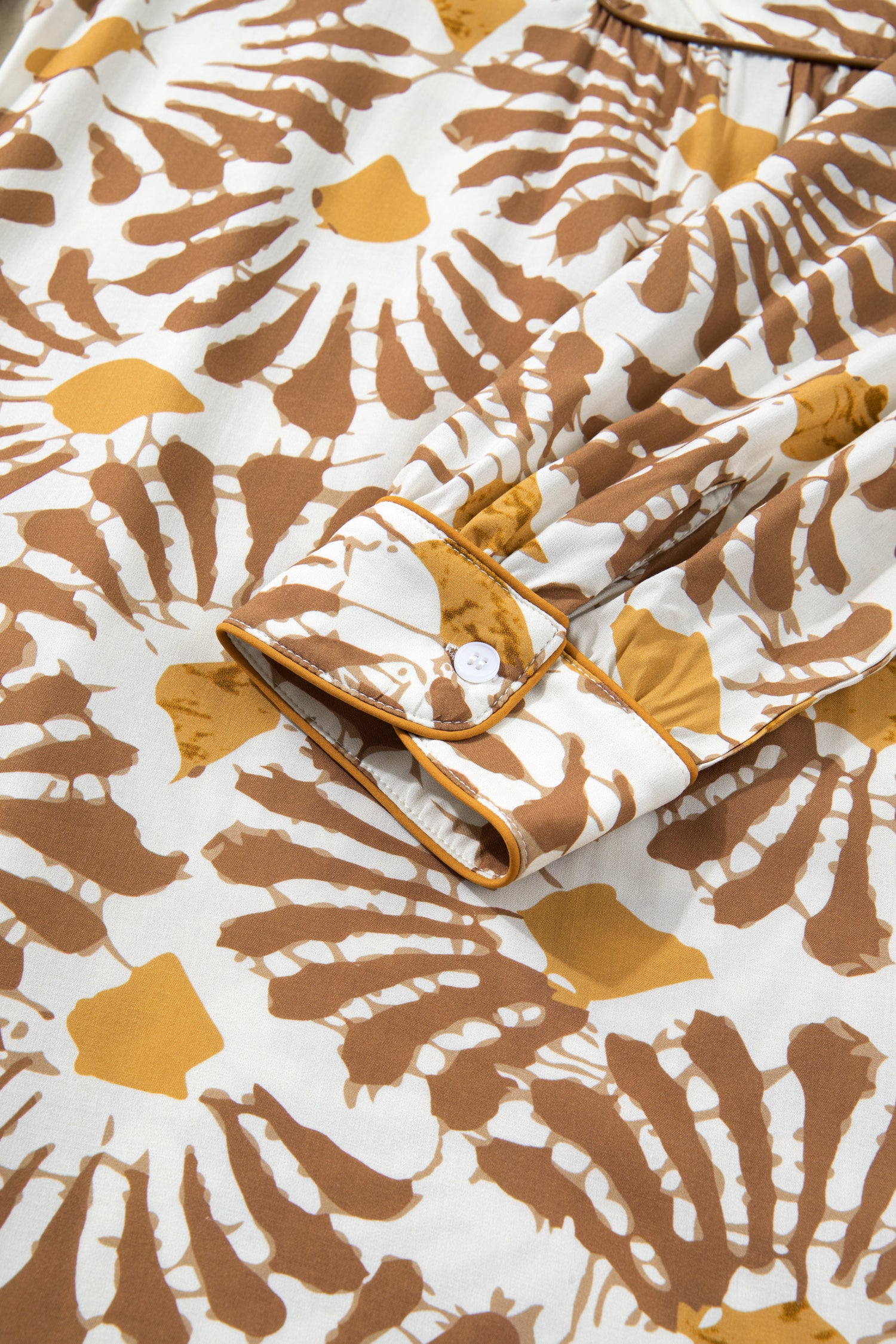 Khaki Abstract Plant Print Loose Plus Size Long Dress