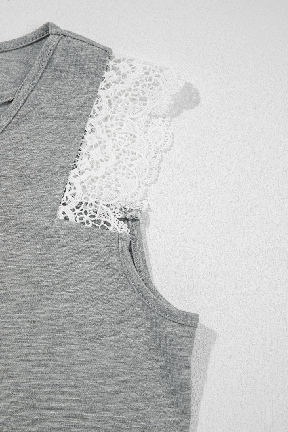 Gray Lace Patchwork Criss Cross V Neck Tank Top