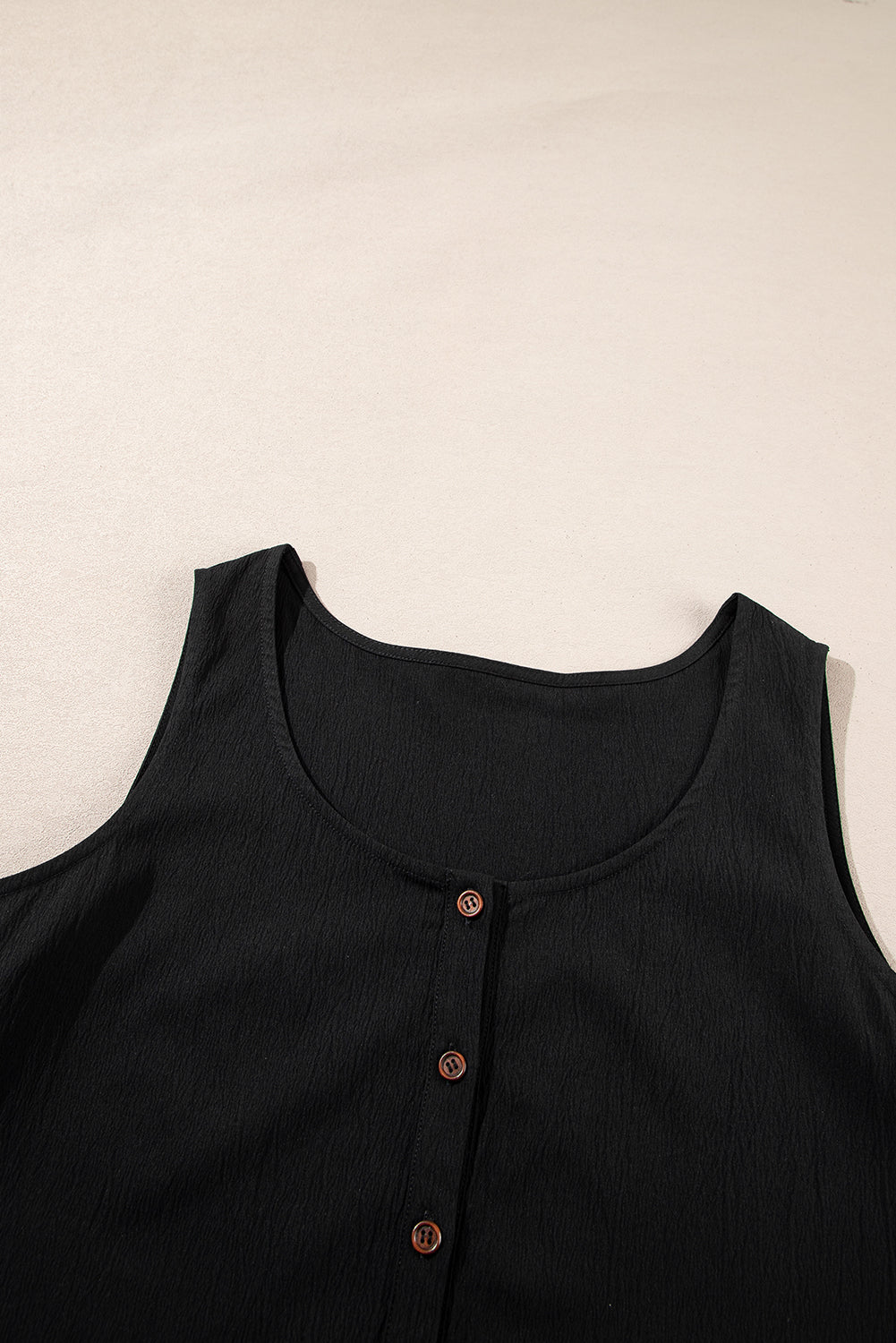 Black Plus Size Sleeveless Button Front Loose Jumpsuit